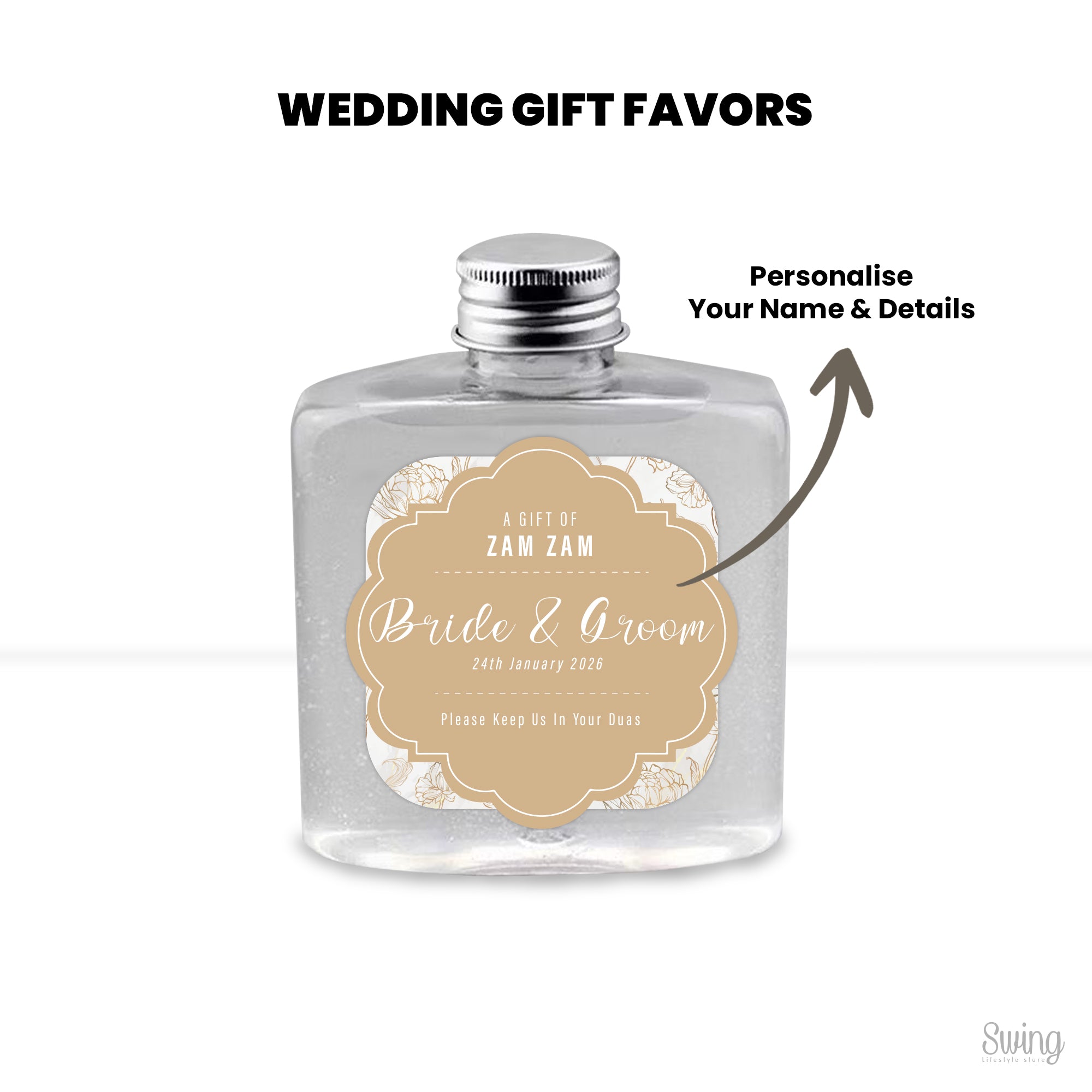 Zam Zam favors : Personalise for your Wedding (Bottle Only) 250ml capacity
