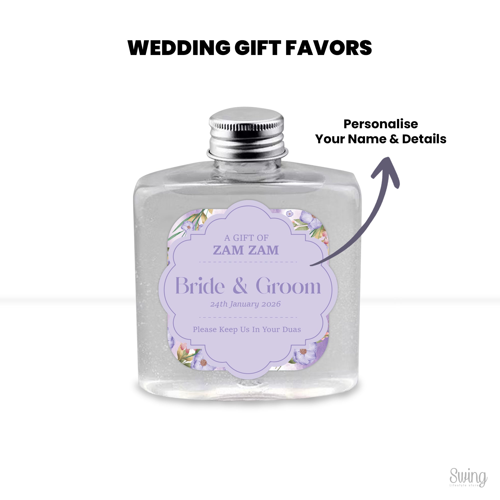 Zam Zam favors : Personalise for your Wedding (Bottle Only) 250ml capacity