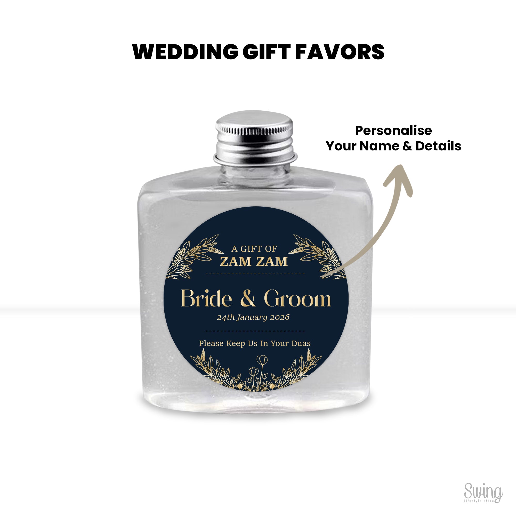 Zam Zam favors : Personalise for your Wedding (Bottle Only) 250ml capacity