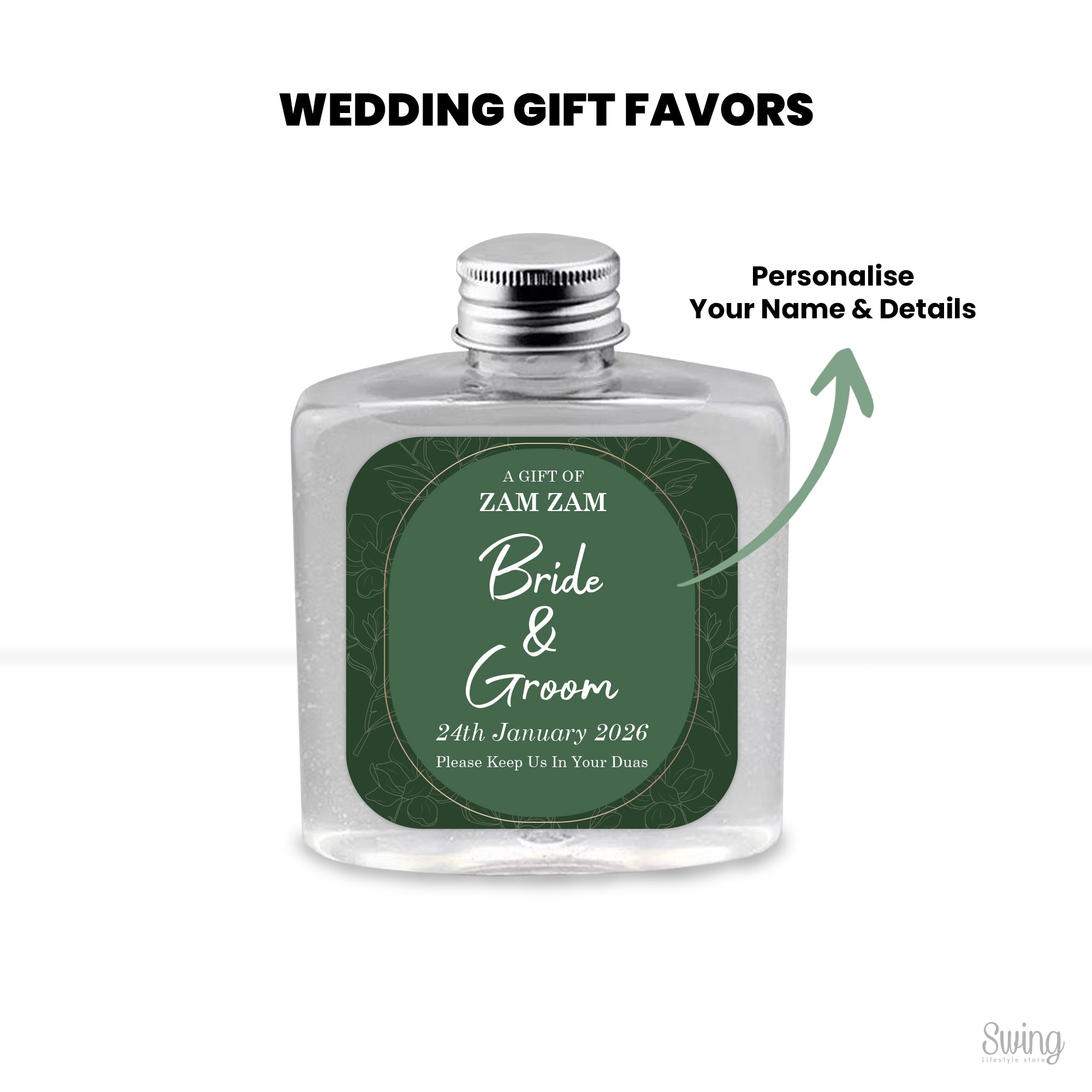 Zam Zam favors : Personalise for your Wedding (Bottle Only) 250ml capacity