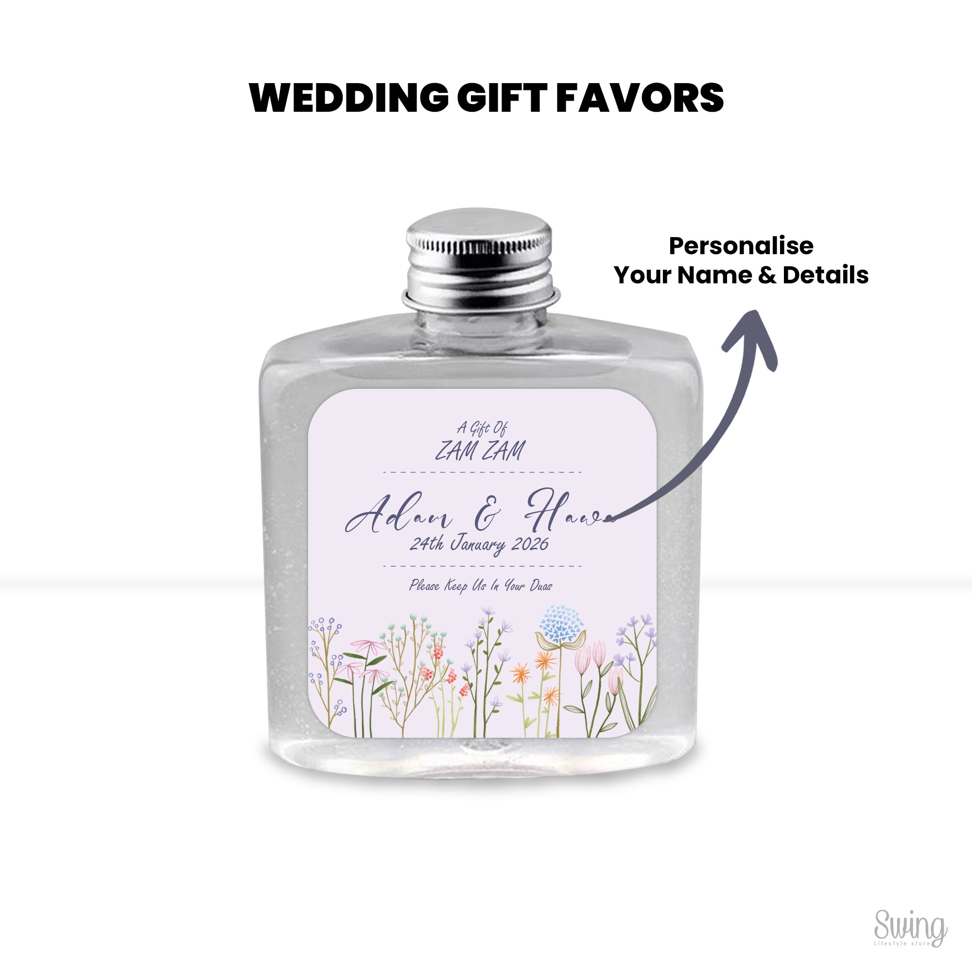 Zam Zam favors : Personalise for your Wedding (Bottle Only) 250ml capacity