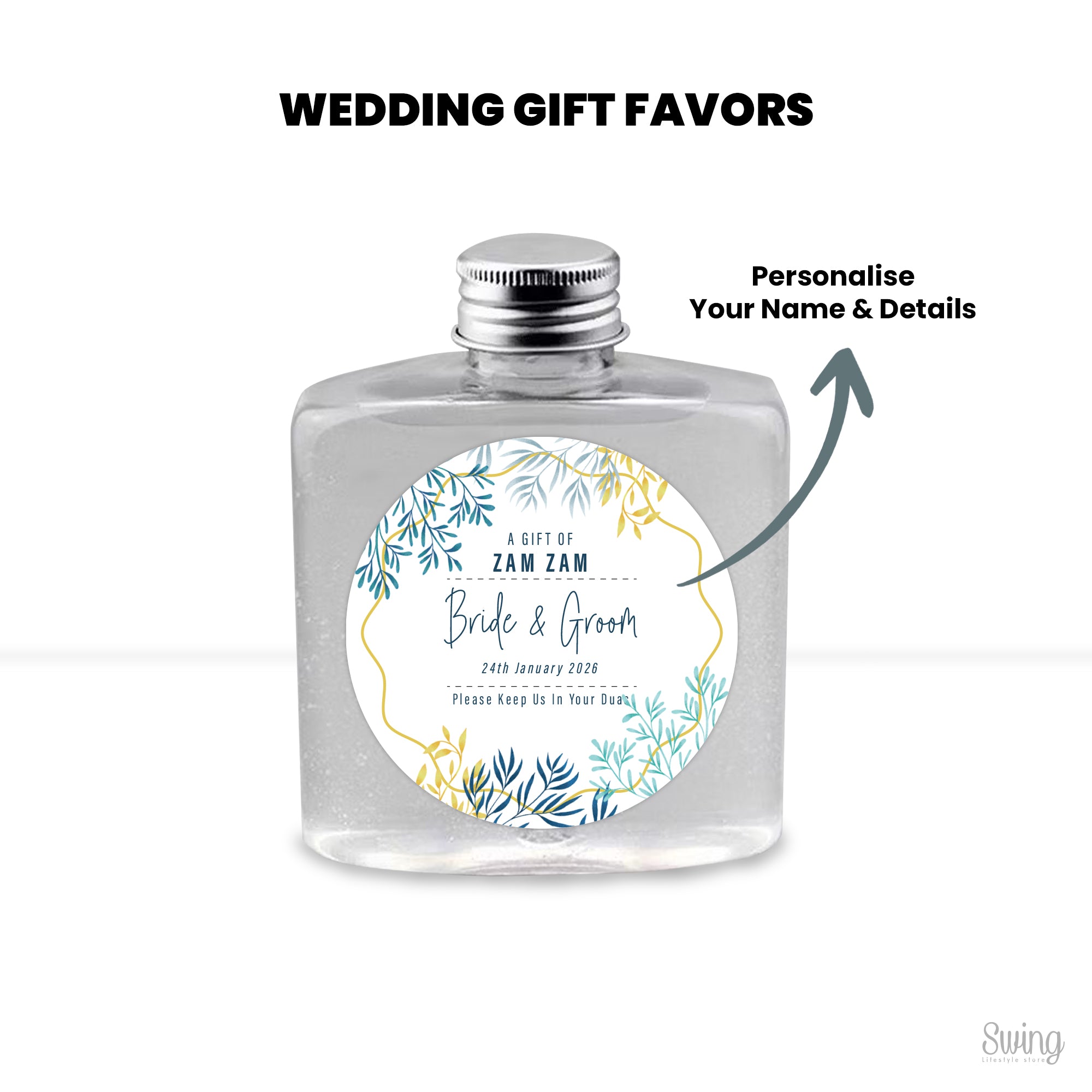 Zam Zam favors : Personalise for your Wedding (Bottle Only) 250ml capacity