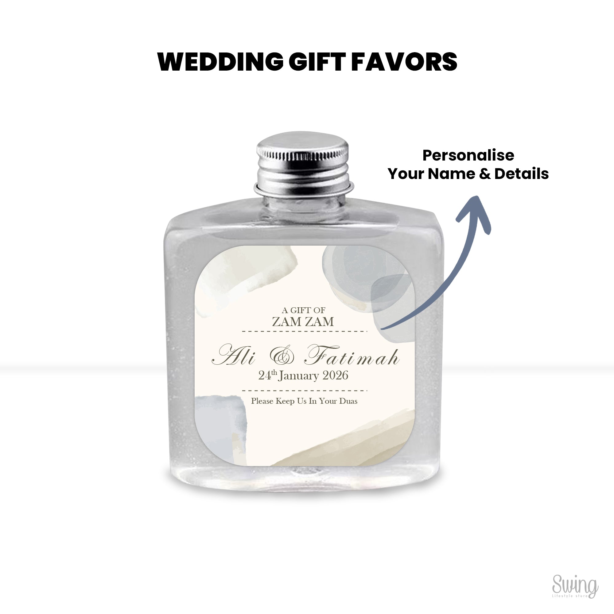 Zam Zam favors : Personalise for your Wedding (Bottle Only) 250ml capacity