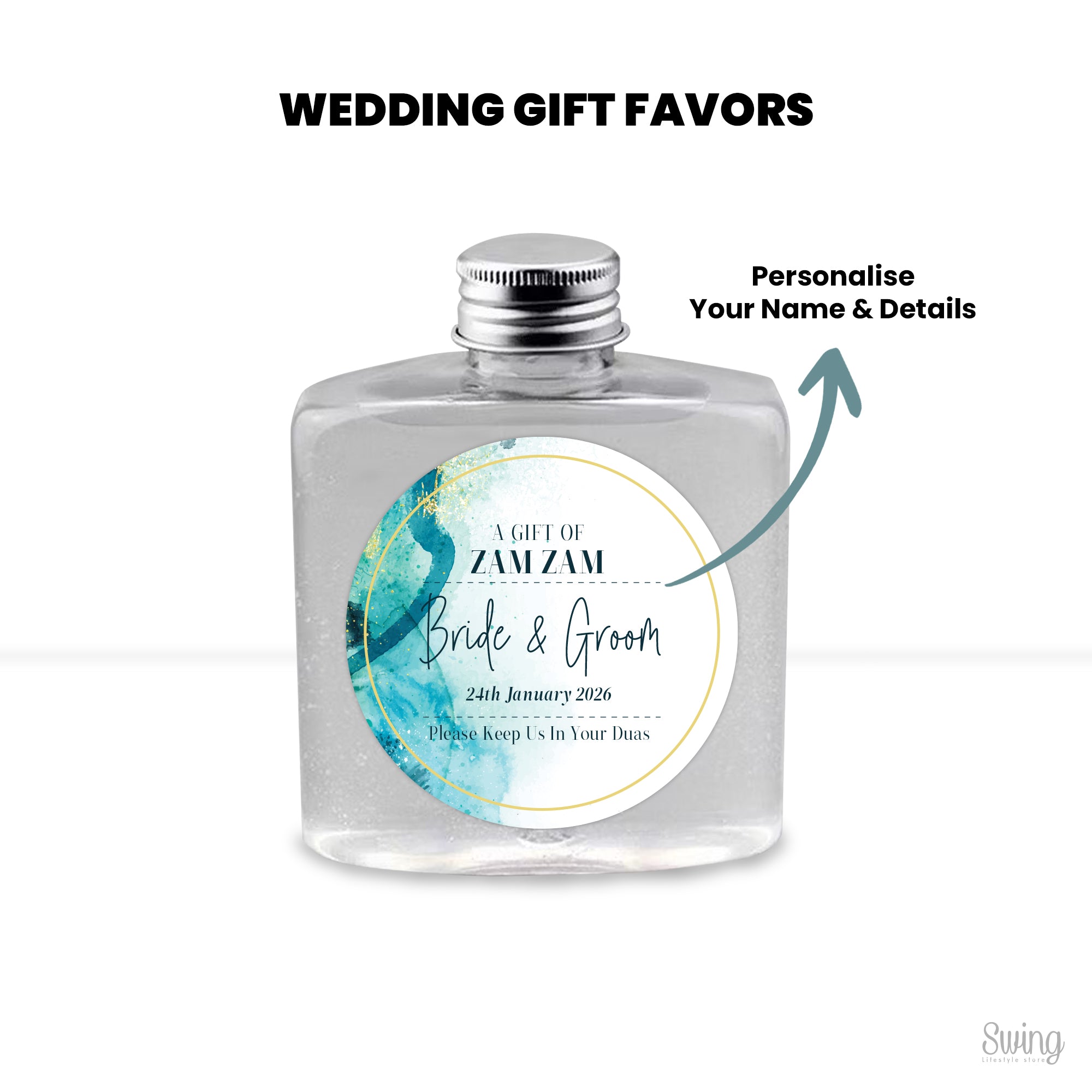 Zam Zam favors : Personalise for your Wedding (Bottle Only) 250ml capacity
