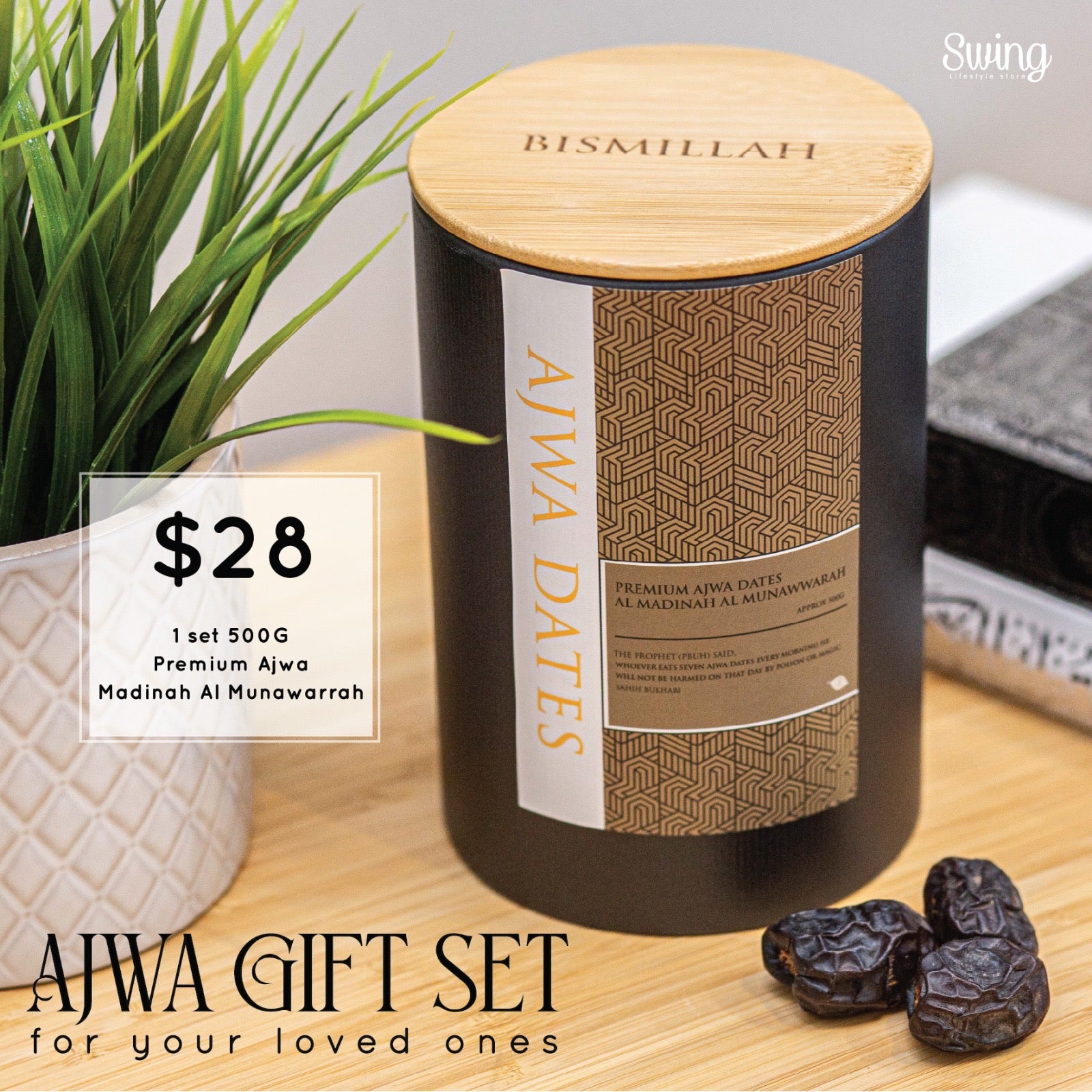 SWING SUROOR - Premium Ajwa Dates - Refillable Gift Set (500g)