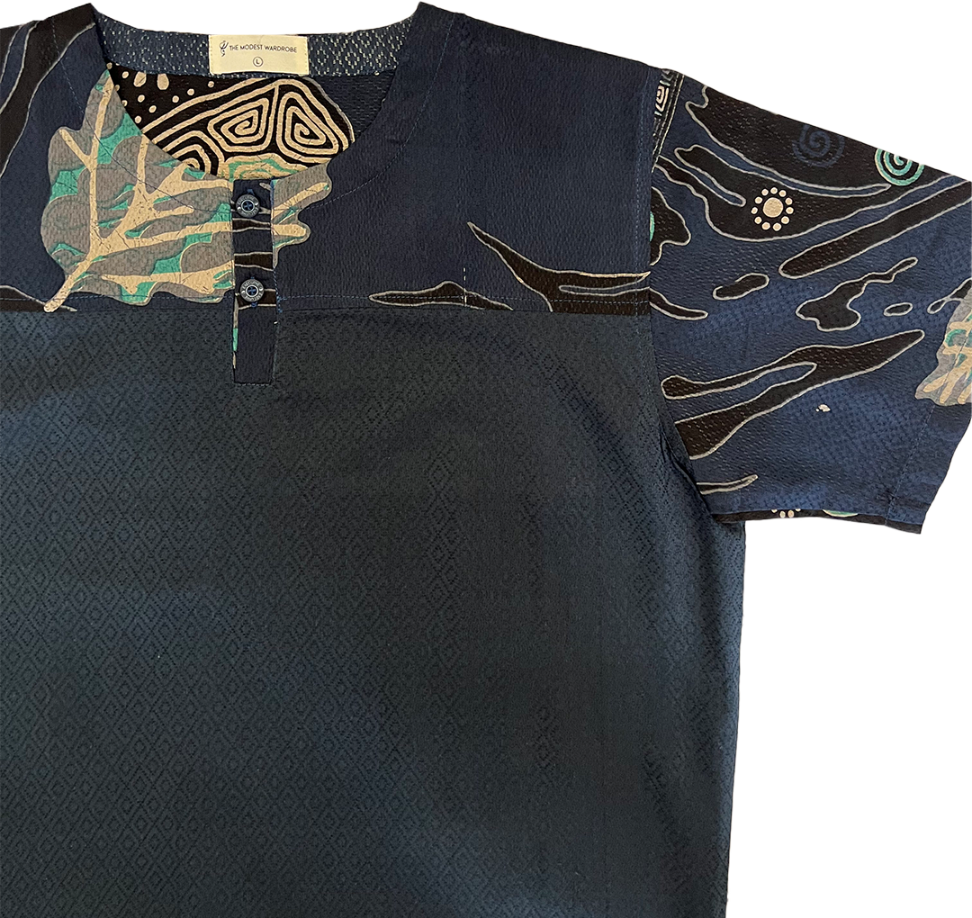 TMW Batik Kurta Men Short Sleeve (T) - Oxford Navy