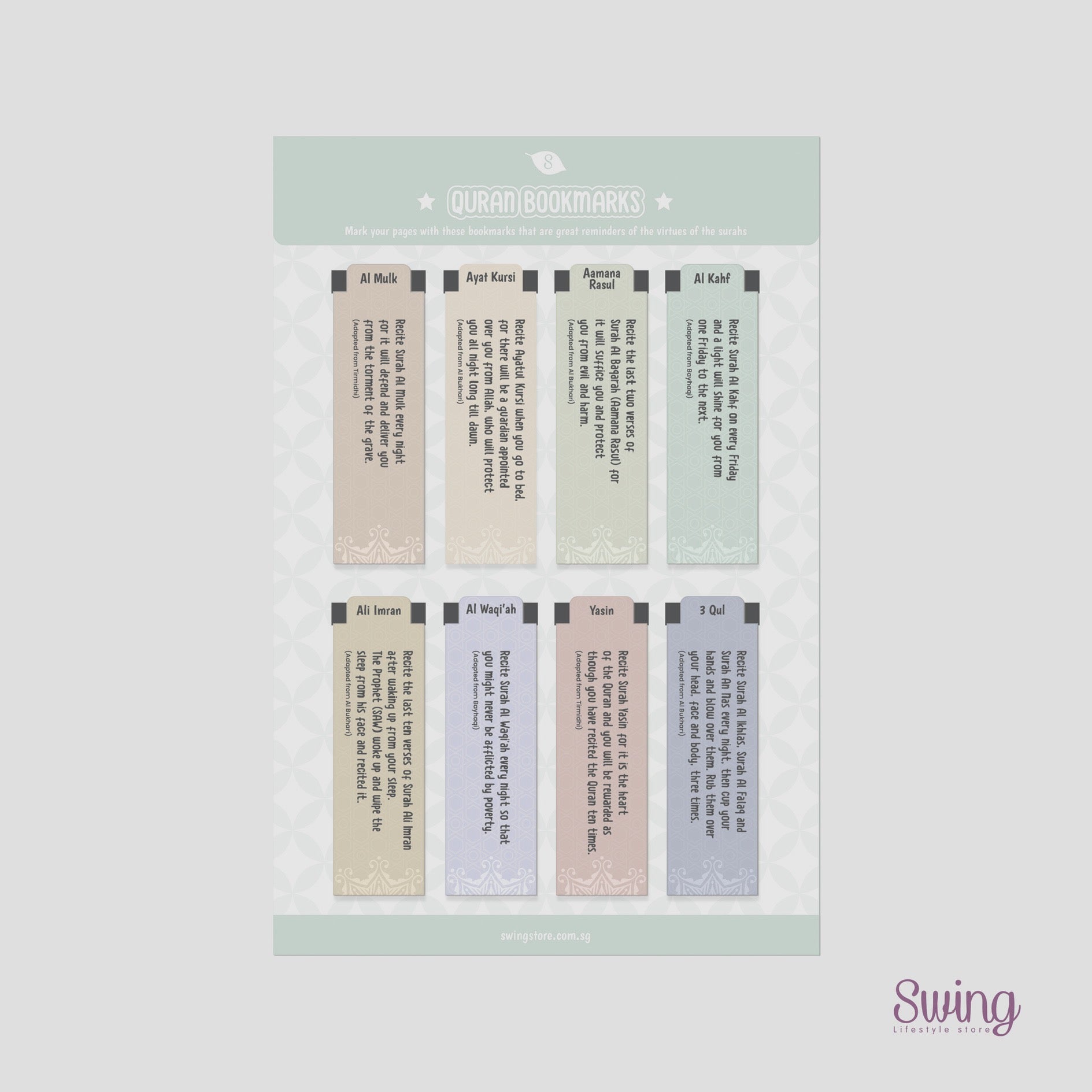 SWING SUROOR - Quran Virtues Page Bookmark with Magnet