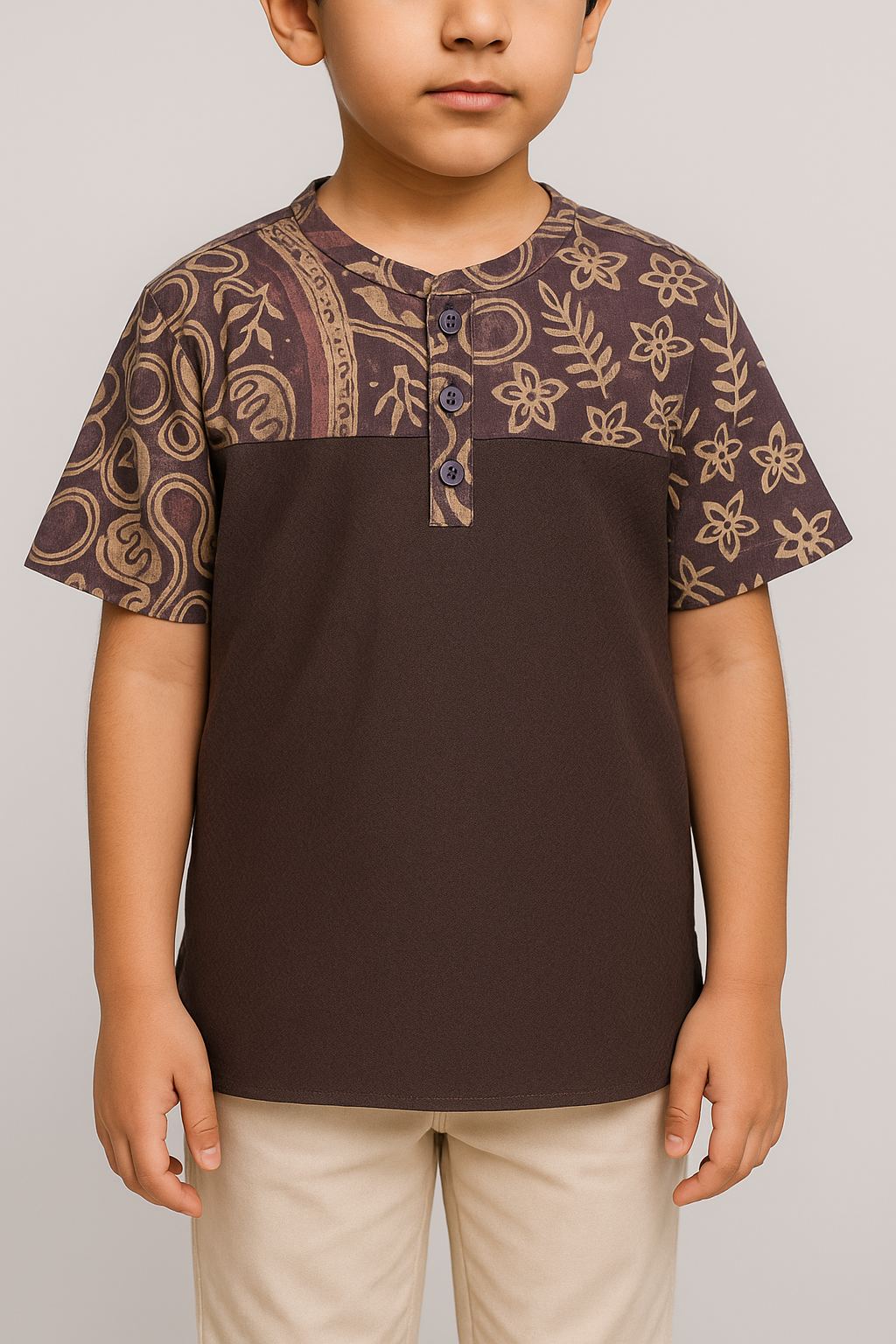 TMW Boy’s Batik Kurta Short Sleeve (T) - Purple Mauve