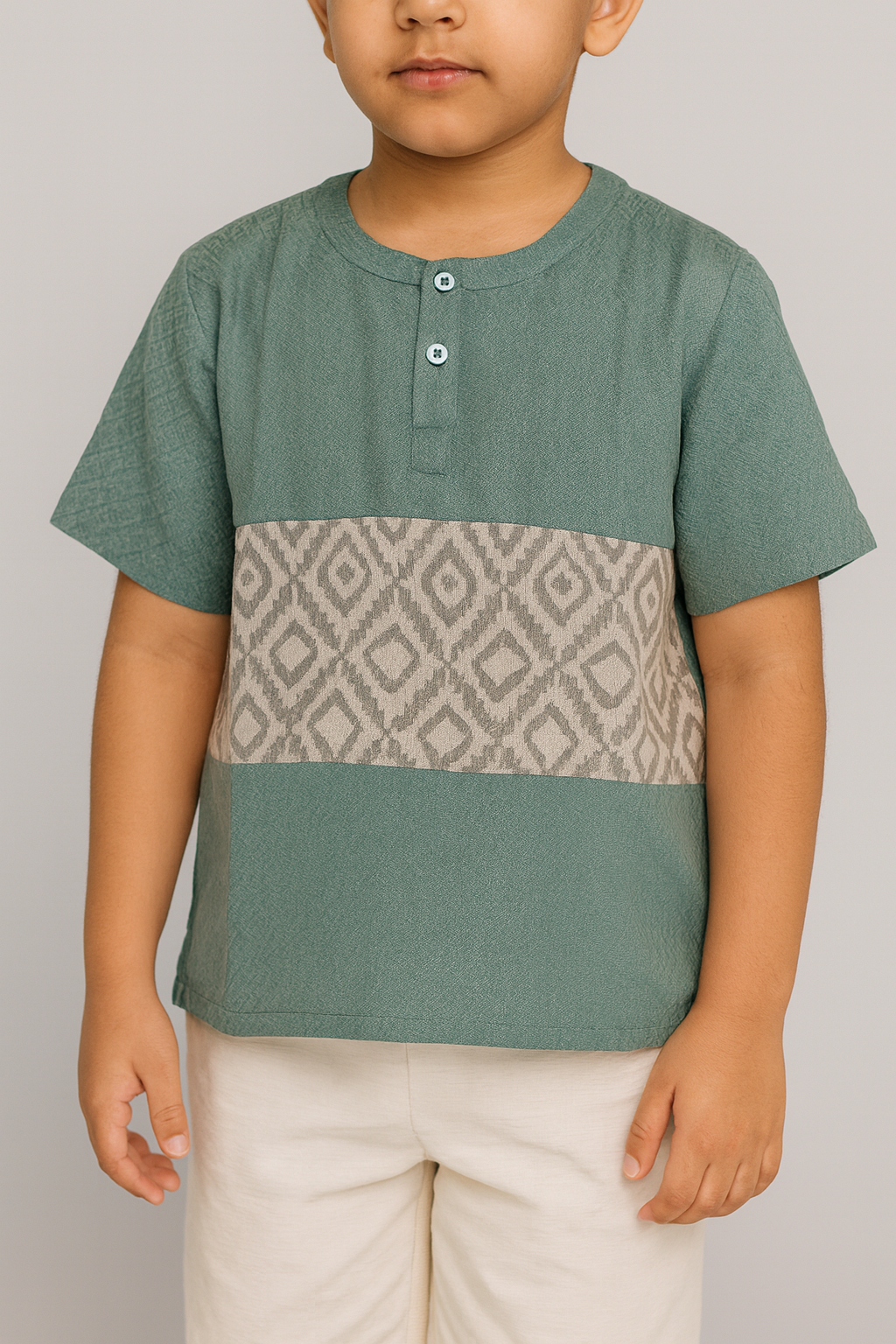 TMW Boy’s Batik Kurta Short Sleeve (C) - Teal Green