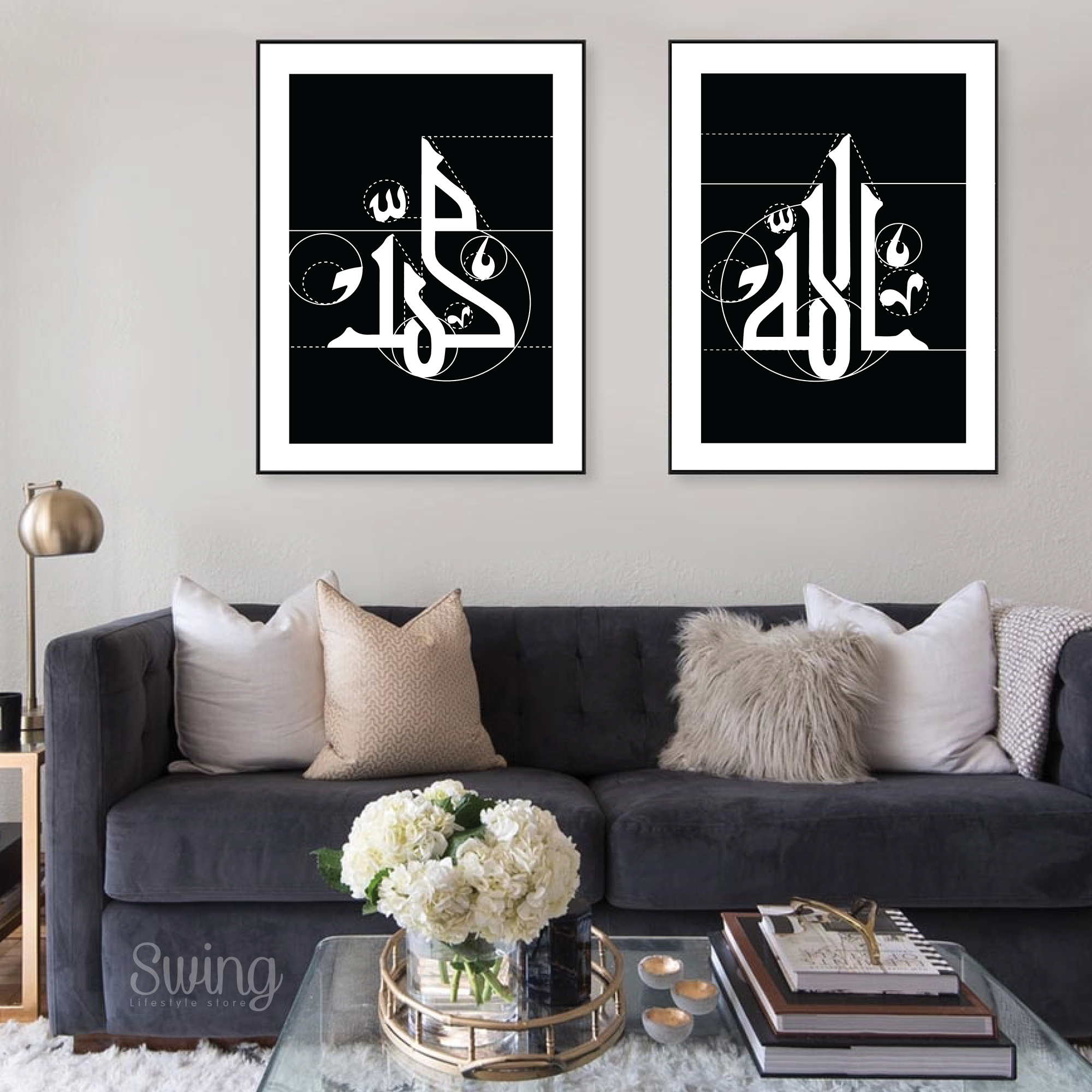 SWING SUROOR - 209 Monochrome - A2 Canvas with Wood Frame