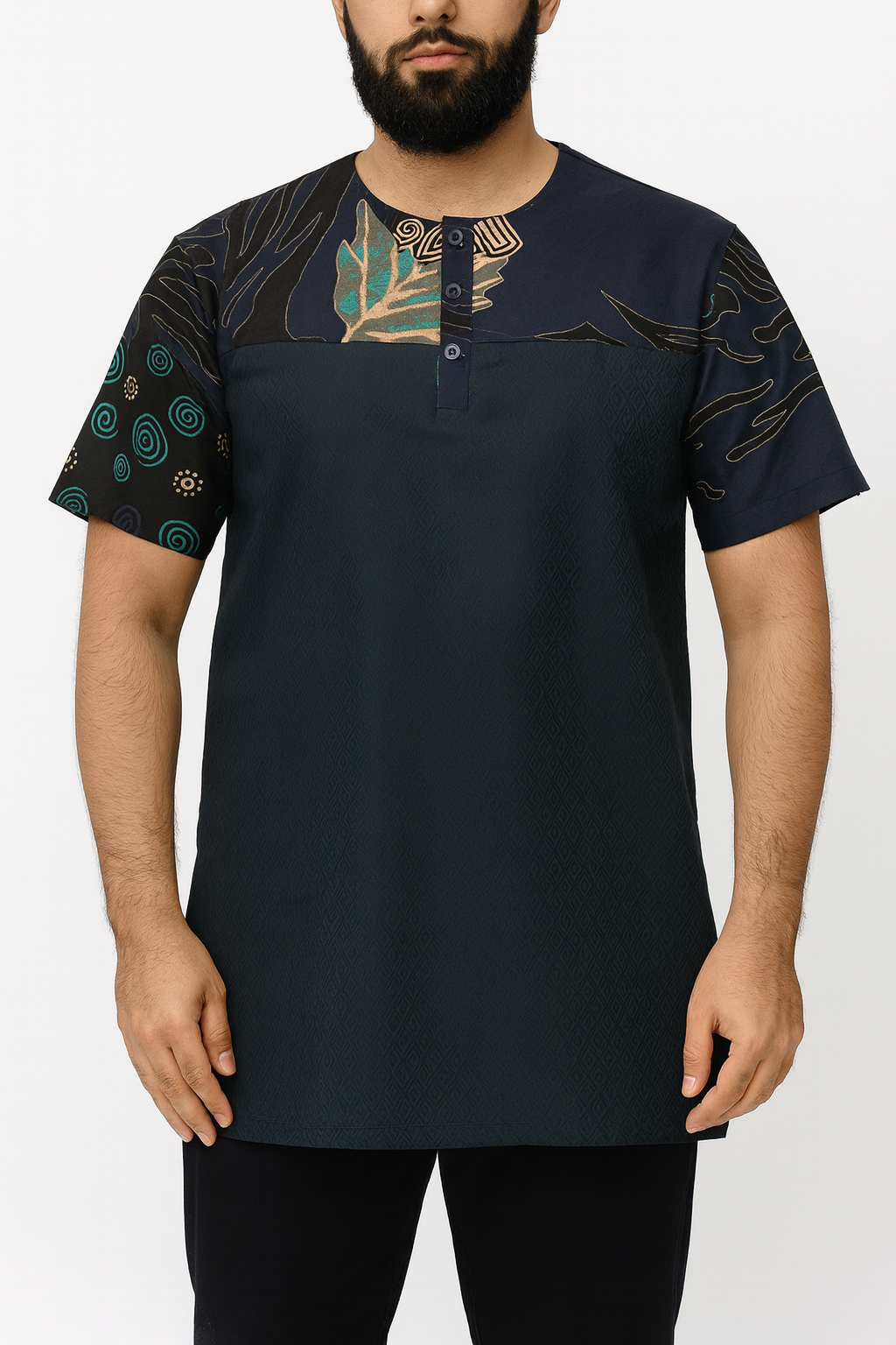 TMW Batik Kurta Men Short Sleeve (T) - Oxford Navy