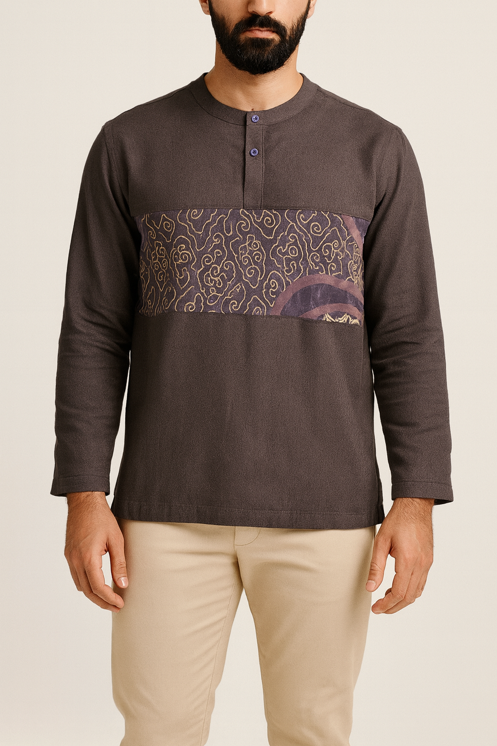 TMW Batik Kurta Men Long Sleeve (C) - Purple Mauve