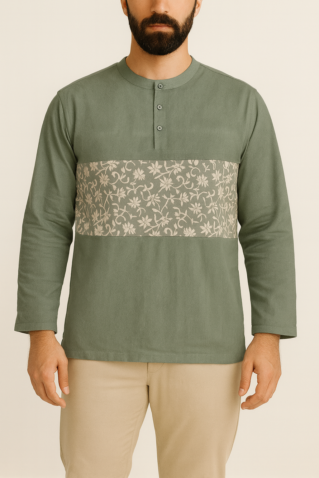 TMW Batik Kurta Men Long Sleeve (C) - Forest Sage