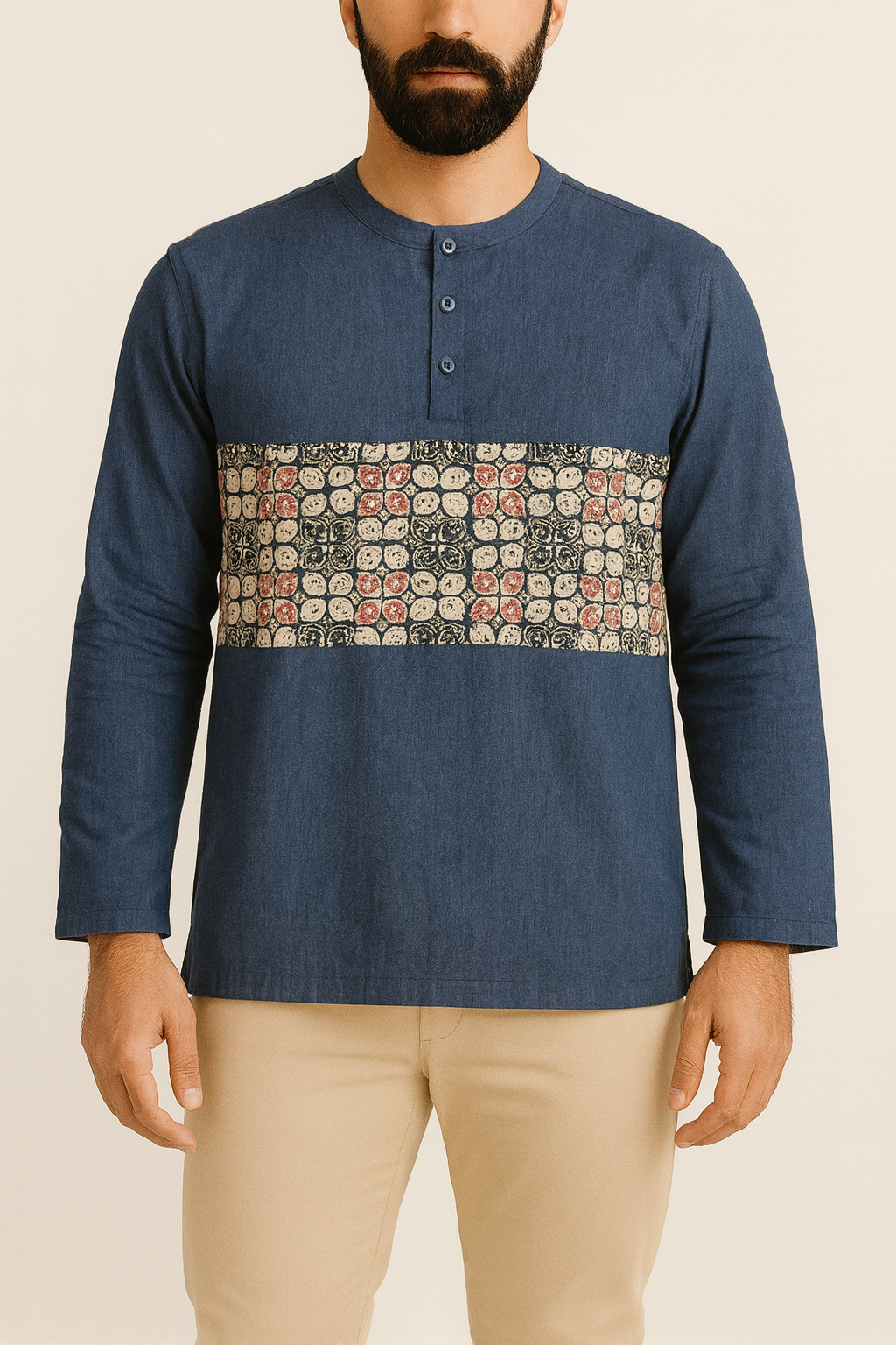 TMW Batik Kurta Men Long Sleeve (C) - Denim Cobalt