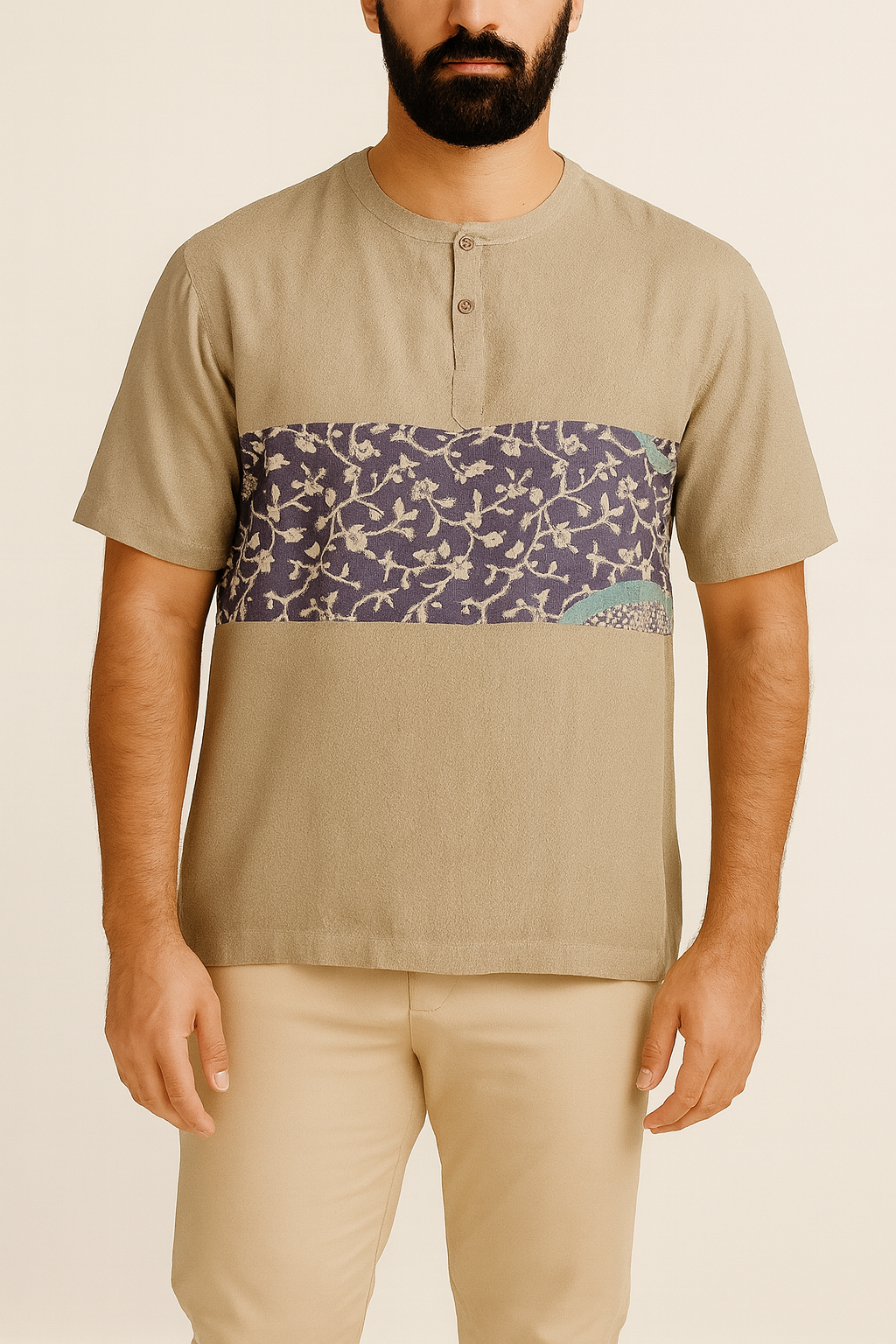 TMW Batik Kurta Men Short Sleeve (C) - Orchid Greige