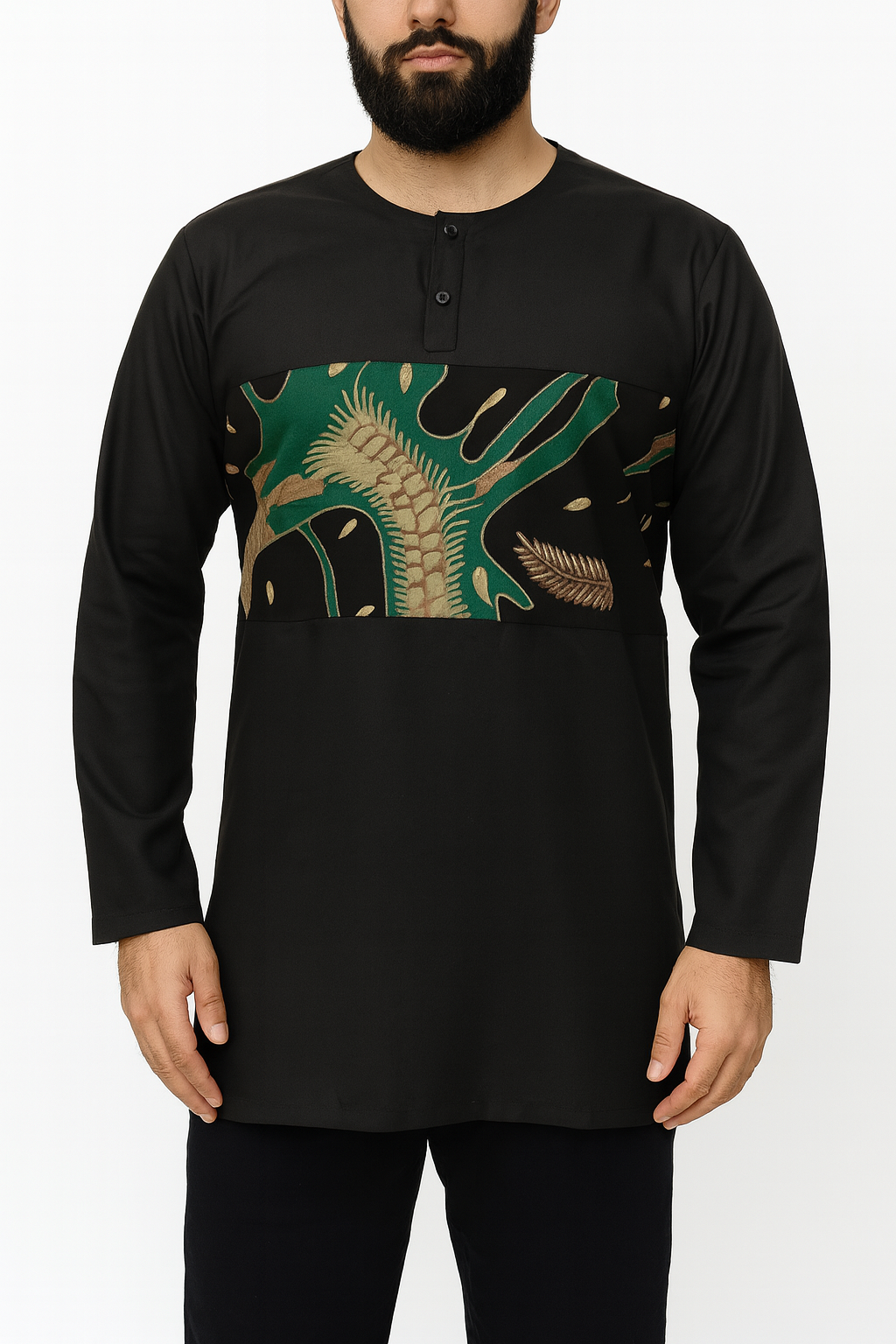 TMW FESA Madinah Cttn Batik Kurta 481 - Mid Green Black (LS)