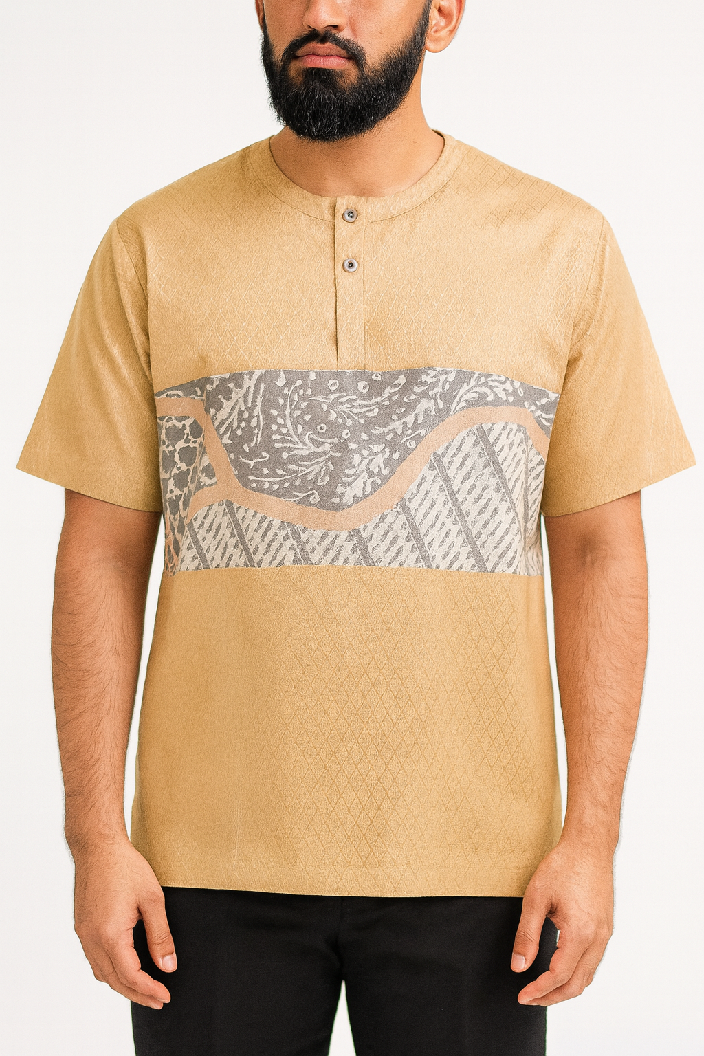 TMW Batik Kurta Men Short Sleeve (C) - Rose Taupe