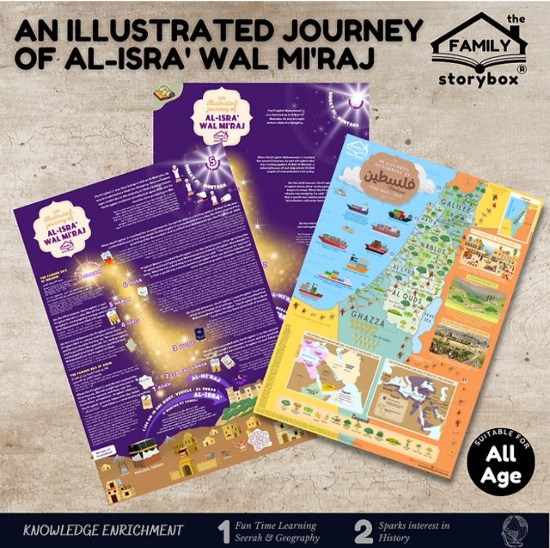 THE FAMILY STORYBOX - An Illustrated Journey of Al-Isra' Wal Mi'raj, Map of Filastine & Stick-A-Knowledge