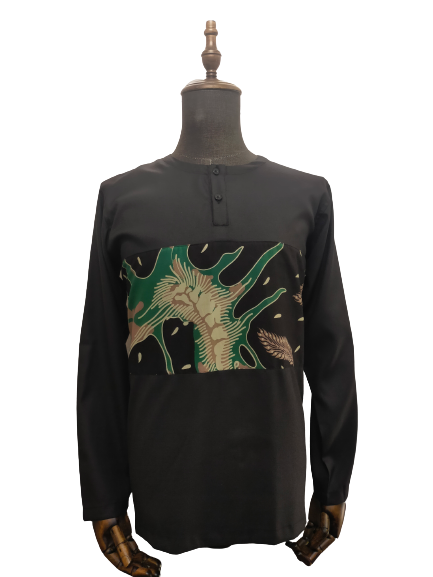 TMW FESA Madinah Cttn Batik Kurta 481 - Mid Green Black (LS)