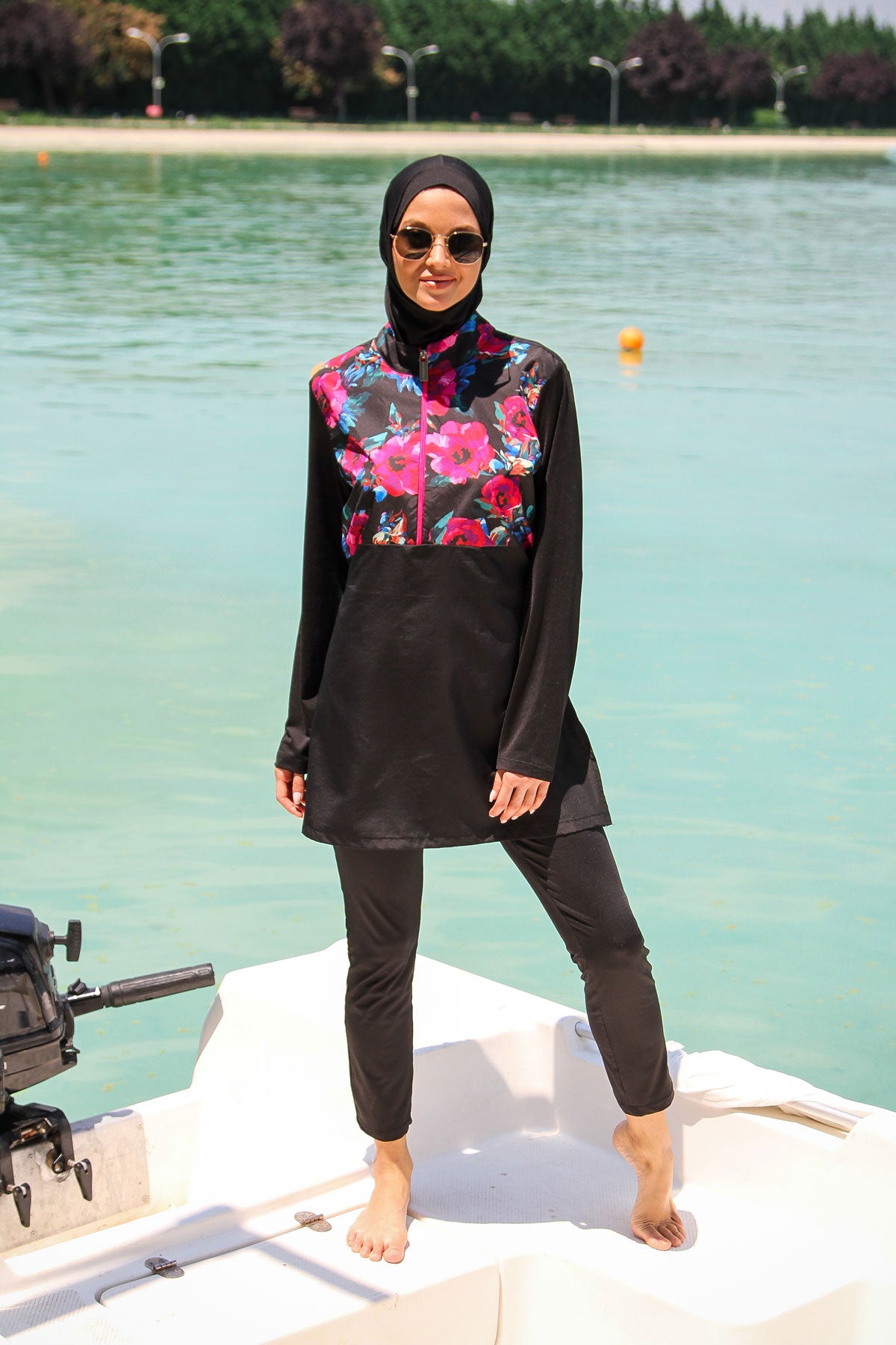 *ONLINE EXCLUSIVE* Marina Modest Swimsuit M2268 - Black Floral Patterned