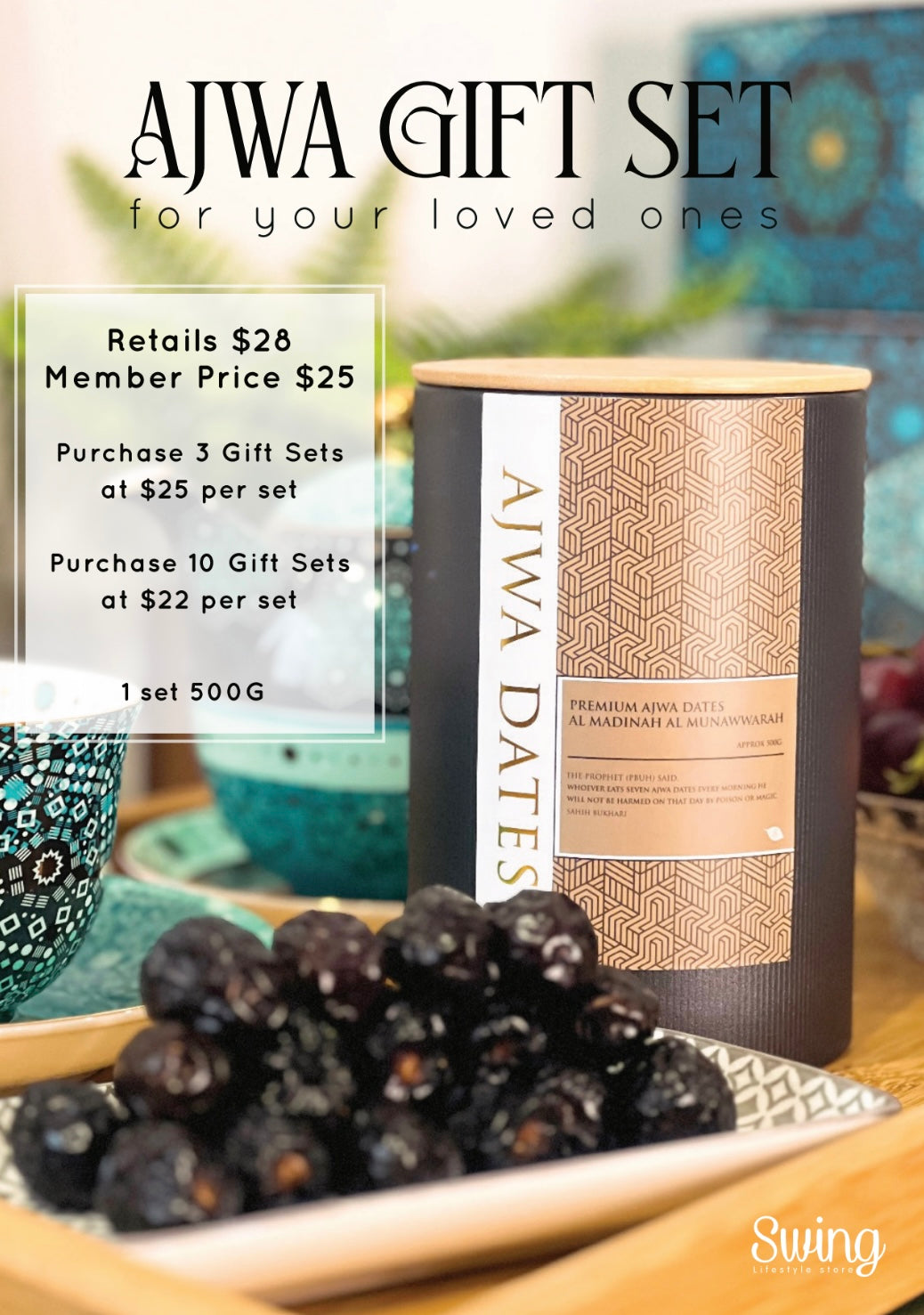 SWING SUROOR - Premium Ajwa Dates - Refillable Gift Set (500g)