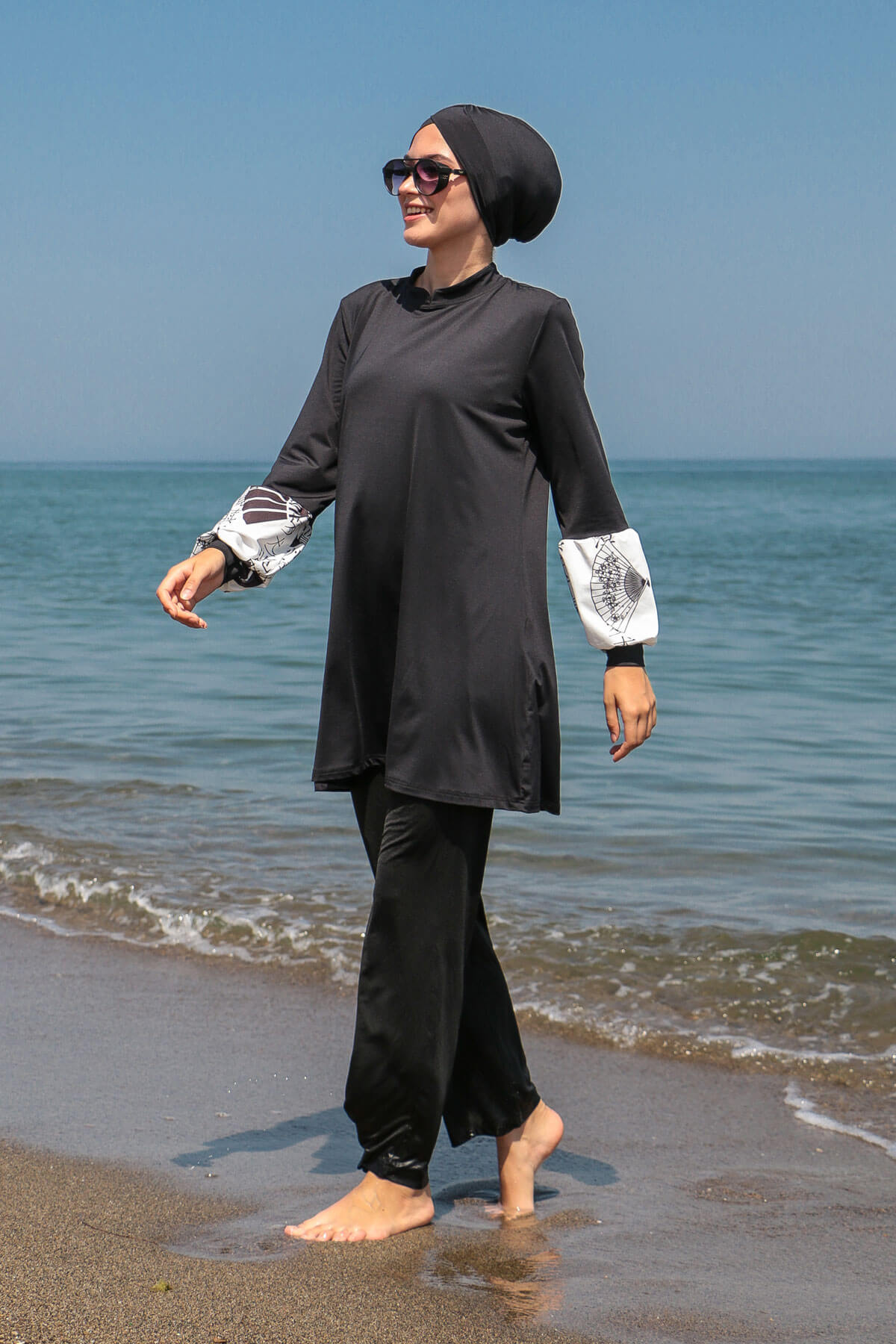 Marina Modest Swimsuit M2114 - Black Sleeve Patterned