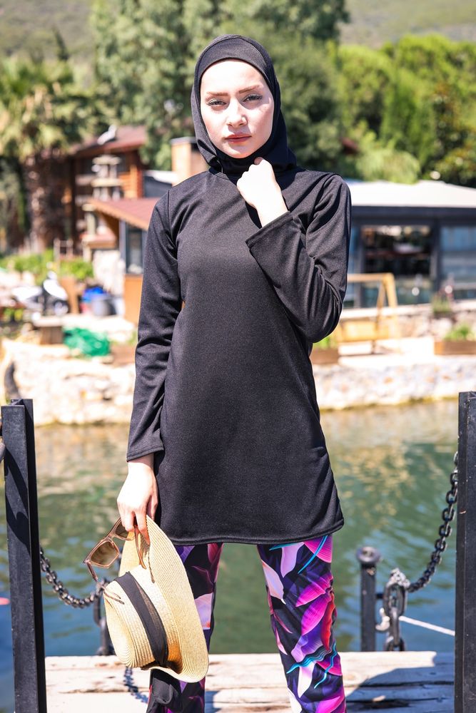 *ONLINE EXCLUSIVE* Marina Modest Swimsuit R1009 - Rivamera Black Patterned