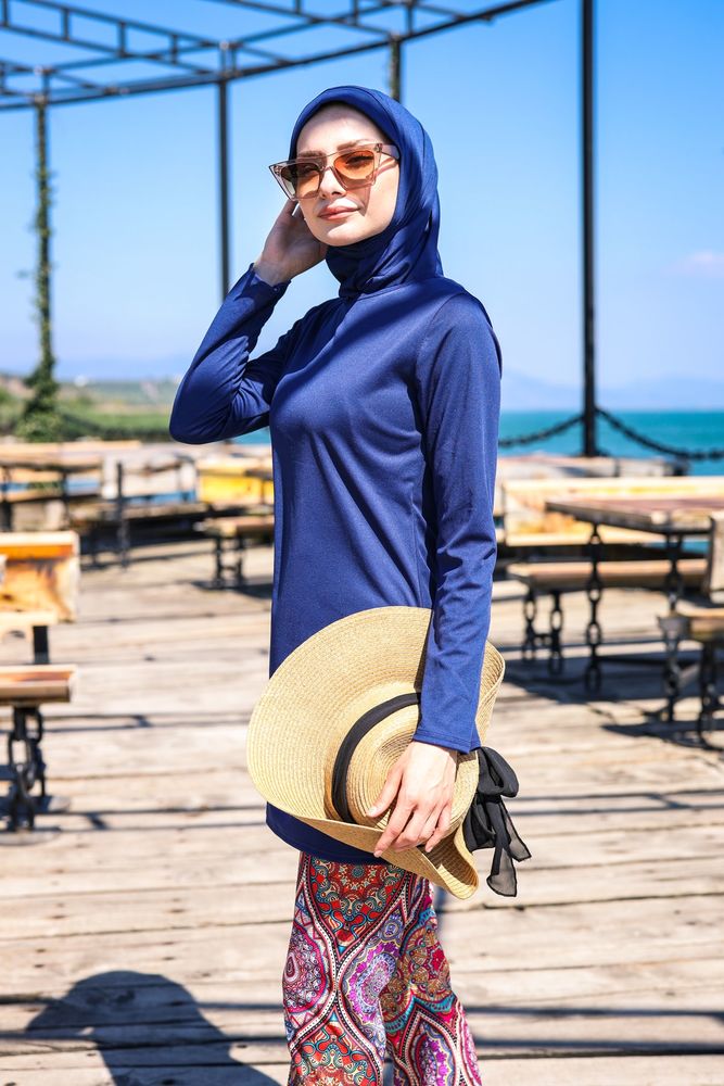 *ONLINE EXCLUSIVE* Marina Modest Swimsuit R1009 - Rivamera Navy Blue Patterned
