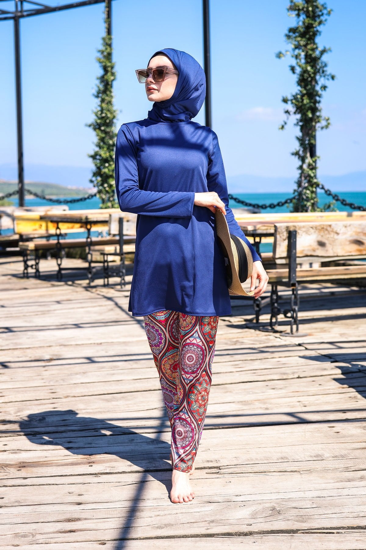 *ONLINE EXCLUSIVE* Marina Modest Swimsuit R1009 - Rivamera Navy Blue Patterned