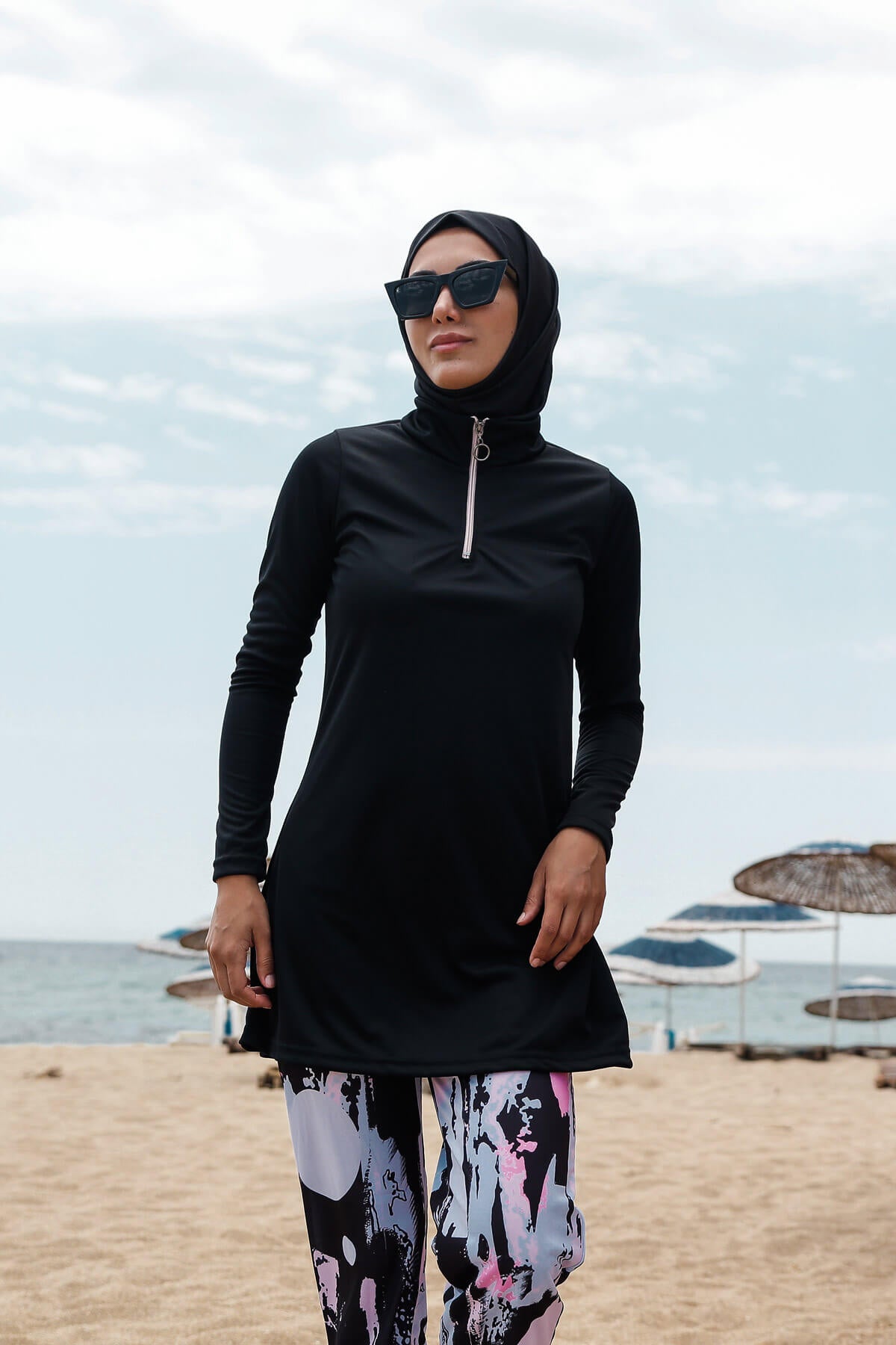 *ONLINE EXCLUSIVE* Marina Modest Swimsuit R1101 - Rivamera Black Pattern