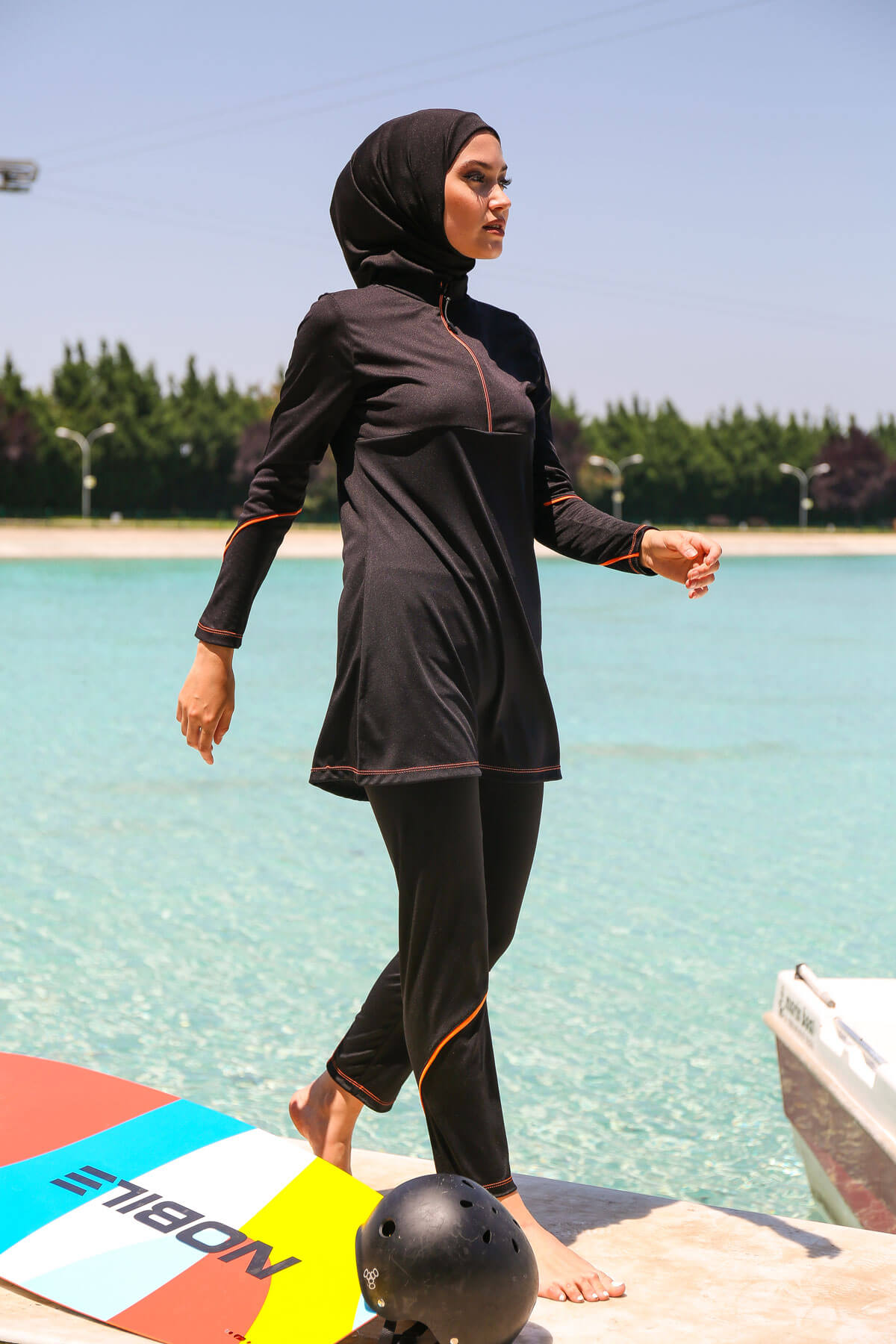 Marina Modest Swimsuit R1122 - Rivamera Orange Zipper