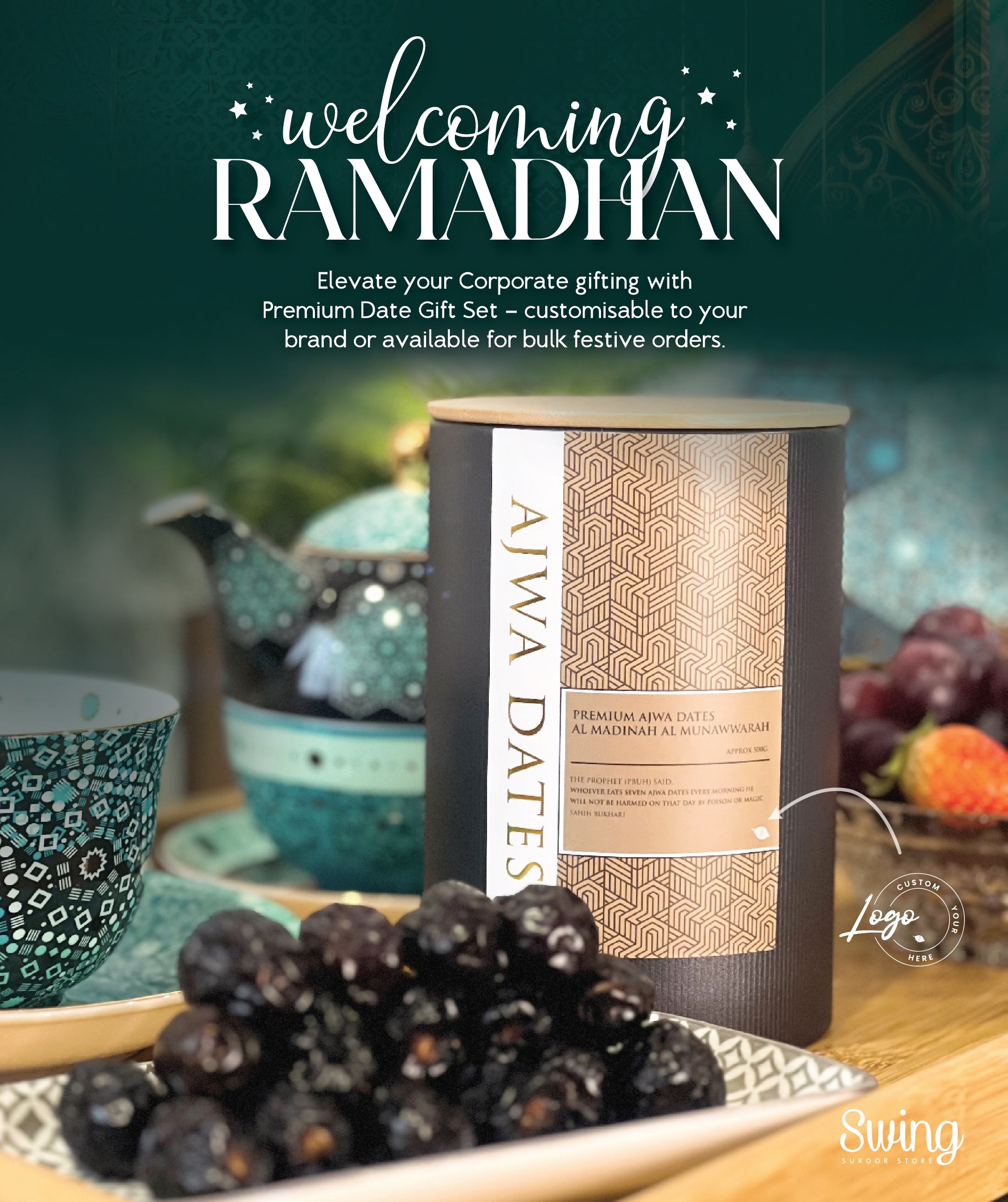 SWING SUROOR - Premium Ajwa Dates - Refillable Gift Set (500g)