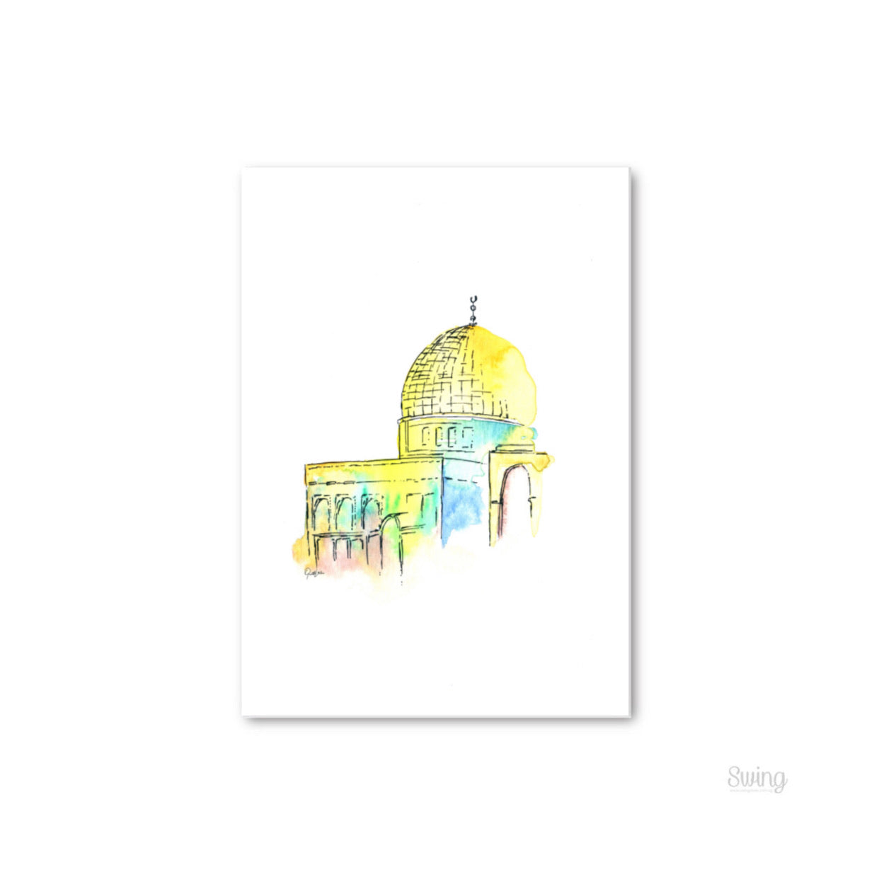 015 QL Watercolour Canvas Series (3 Sacred Places) | Canvas with Black Wood Frame