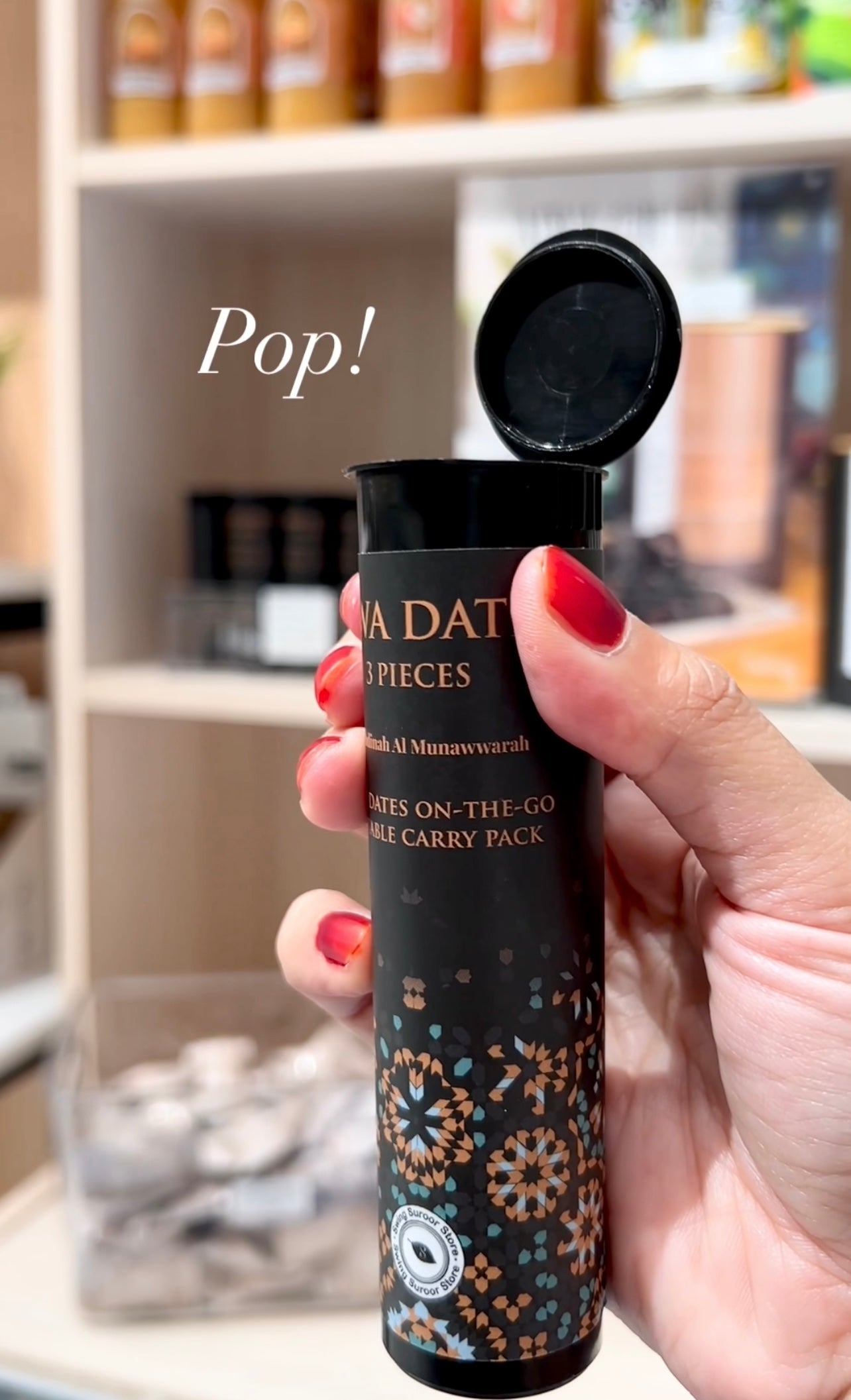 SWING SUROOR - Ajwa Dates On the Go : Pop-top lids. | Black (PRE-ORDER: Receive it in Mid Jan)