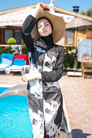 Marina Modest Swimsuit 1993 - Black Floral Patterned Parachute
