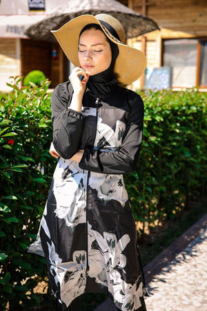 Marina Modest Swimsuit 1993 - Black Floral Patterned Parachute