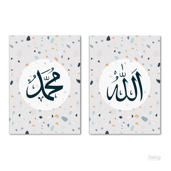 Allah, Muhammad in Terrazzo Grey - A3