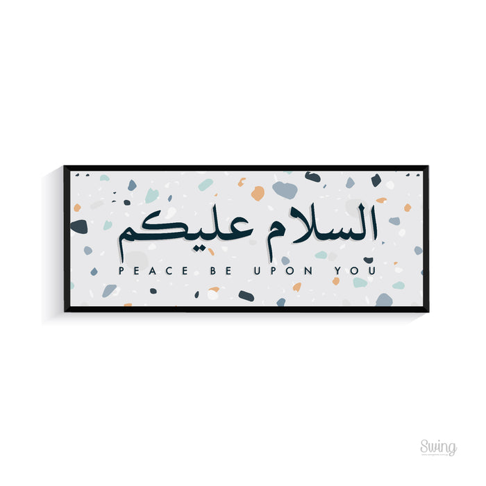 Salam Arabic in Terrazzo Grey - Door Greeting Black Capping