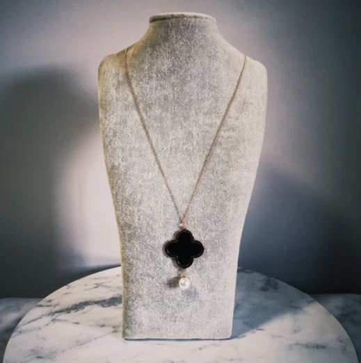 LadyN Black Luna Clover & Pearl Long Necklace (DC)