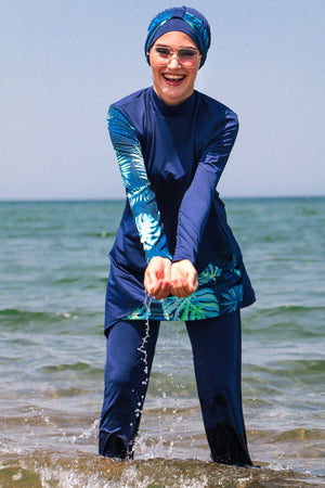 Marina Modest Swimsuit M2125 - Navy Blue Leaf