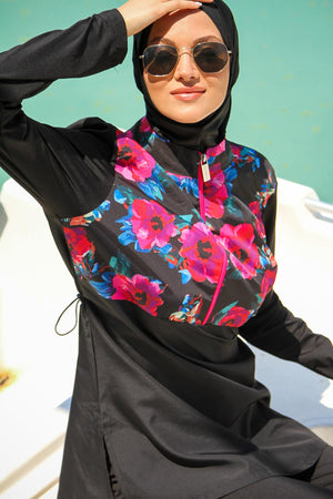 Marina Modest Swimsuit M2268 - Black Floral Patterned