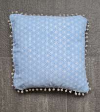 Cushion - Maya Blue Medallion Small Grey Pompom (40x40)