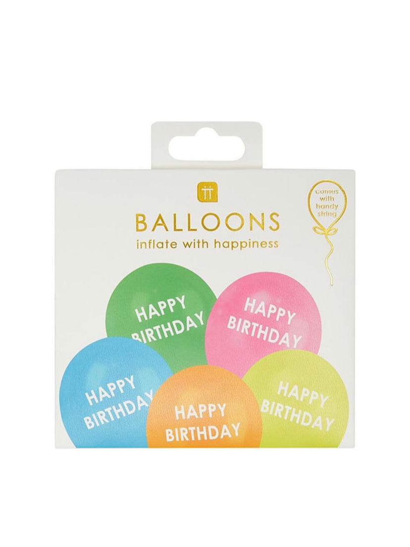 Balloons, 5 Pack, Rainbow, Happy Birthday