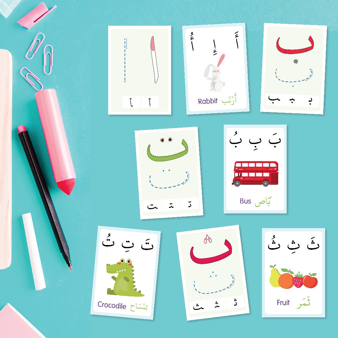 MUSLIMAZING - Learn Arabic Alphabet Flashcard - Write and Wipe
