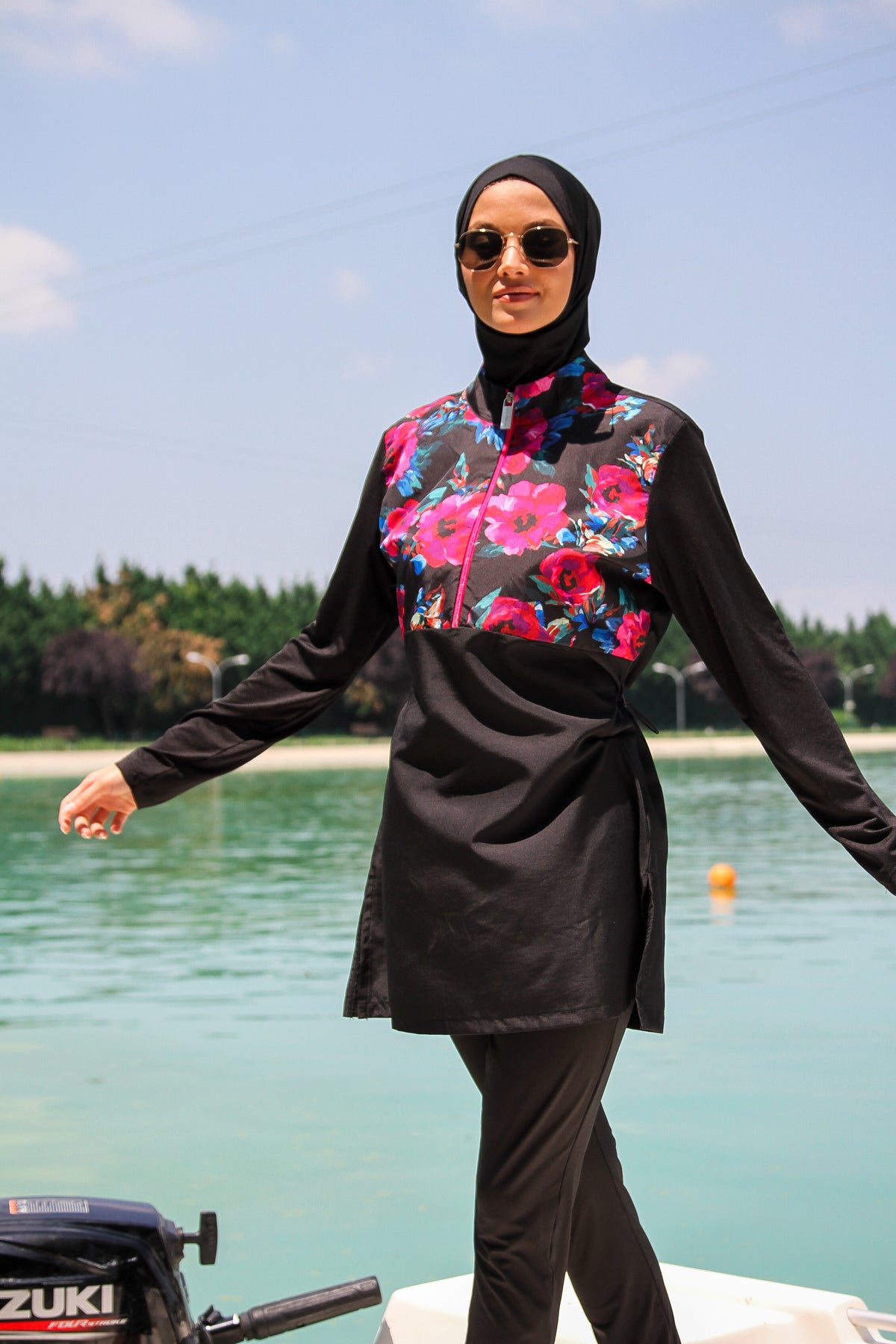 Marina Modest Swimsuit M2268 - Black Floral Patterned