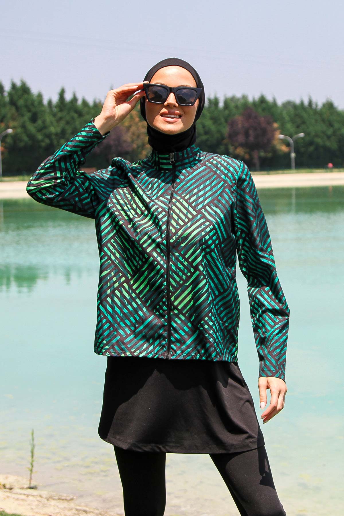 Marina Modest Swimsuit M2273 - Green Lines