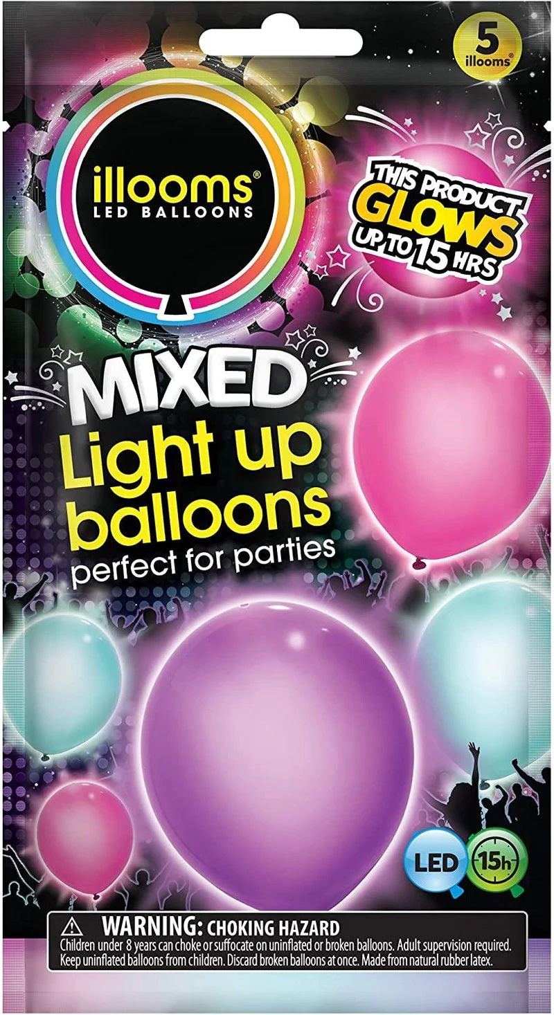 Mixed Colours Light Up Balloons - 5 Pack