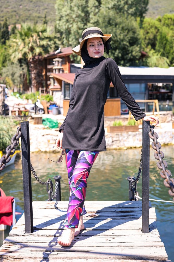 Marina Modest Swimsuit R1009 - Rivamera Black Patterned