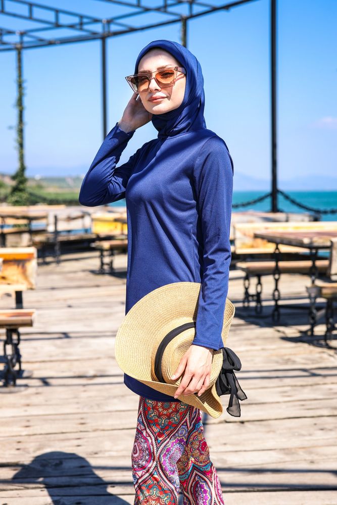 Marina Modest Swimsuit R1009 - Rivamera Navy Blue Patterned