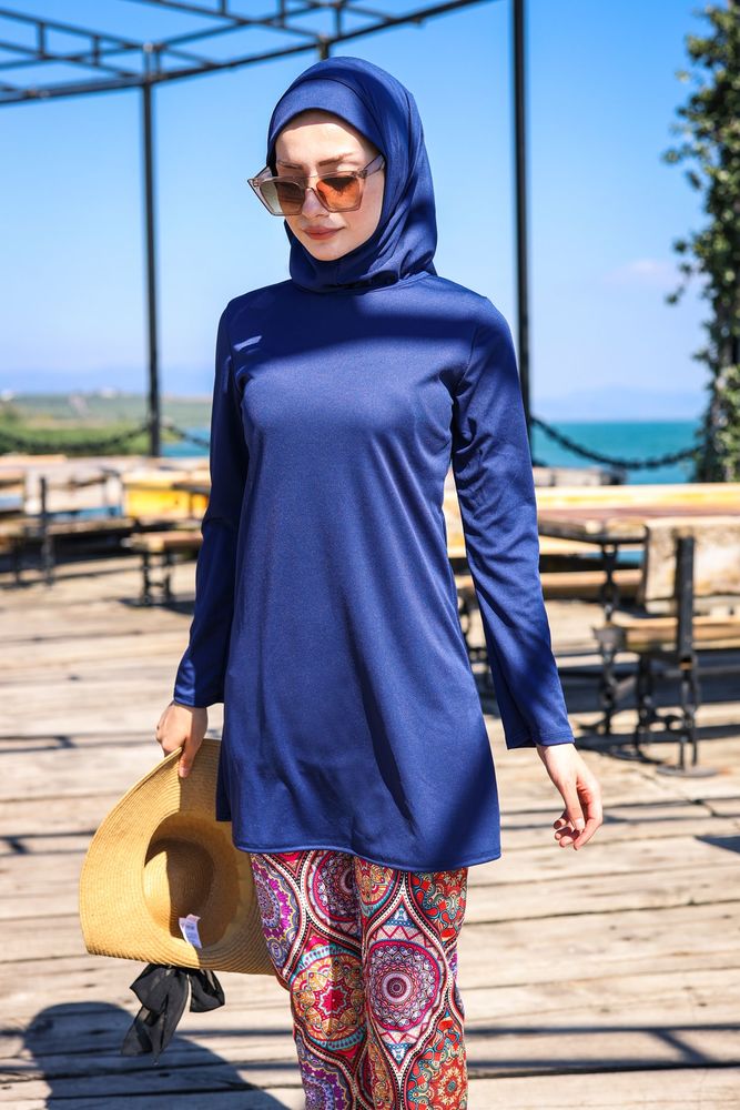 Marina Modest Swimsuit R1009 - Rivamera Navy Blue Patterned
